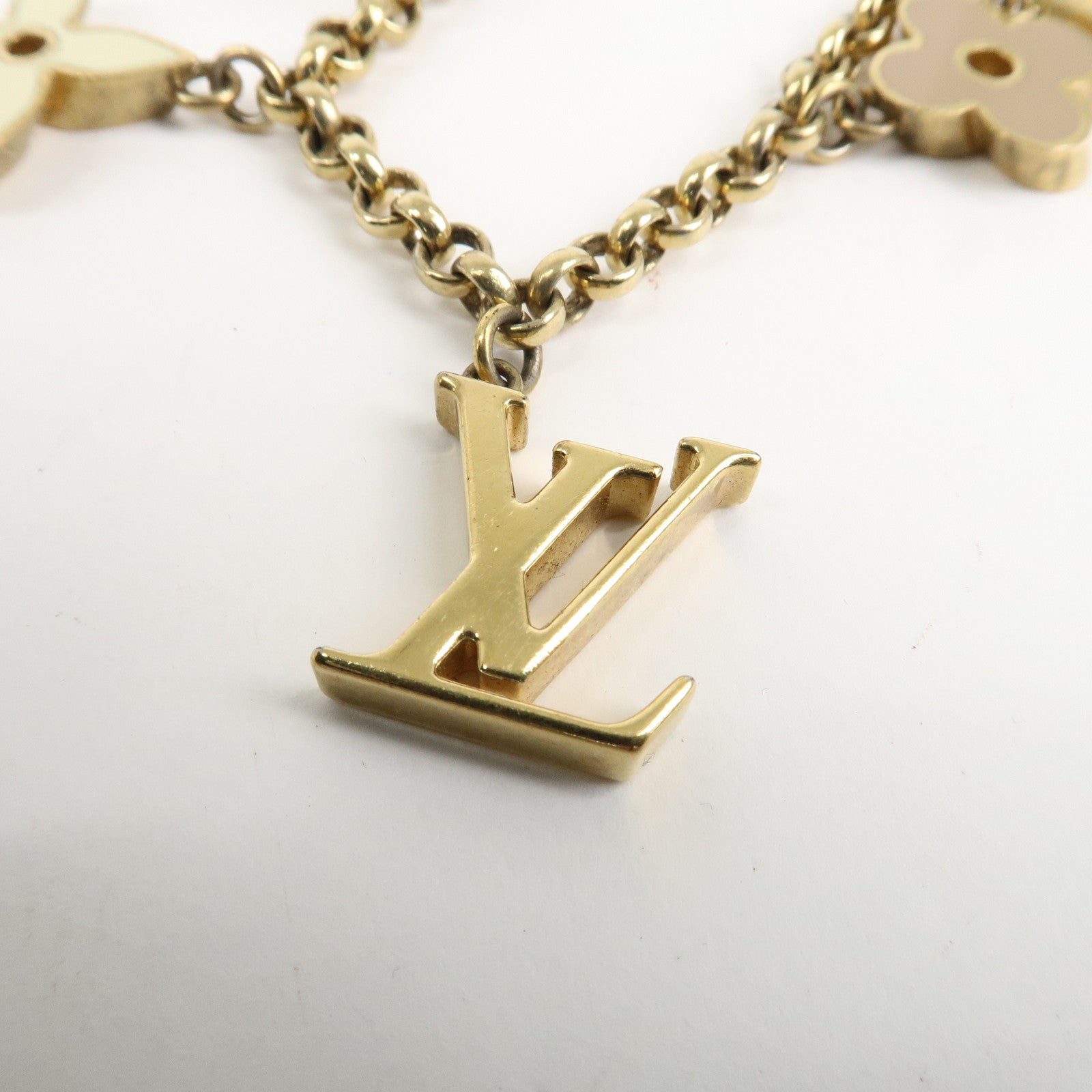 Louis Vuitton Fleur de Monogram Bag Charm Key Chain Gold M65111 Used
