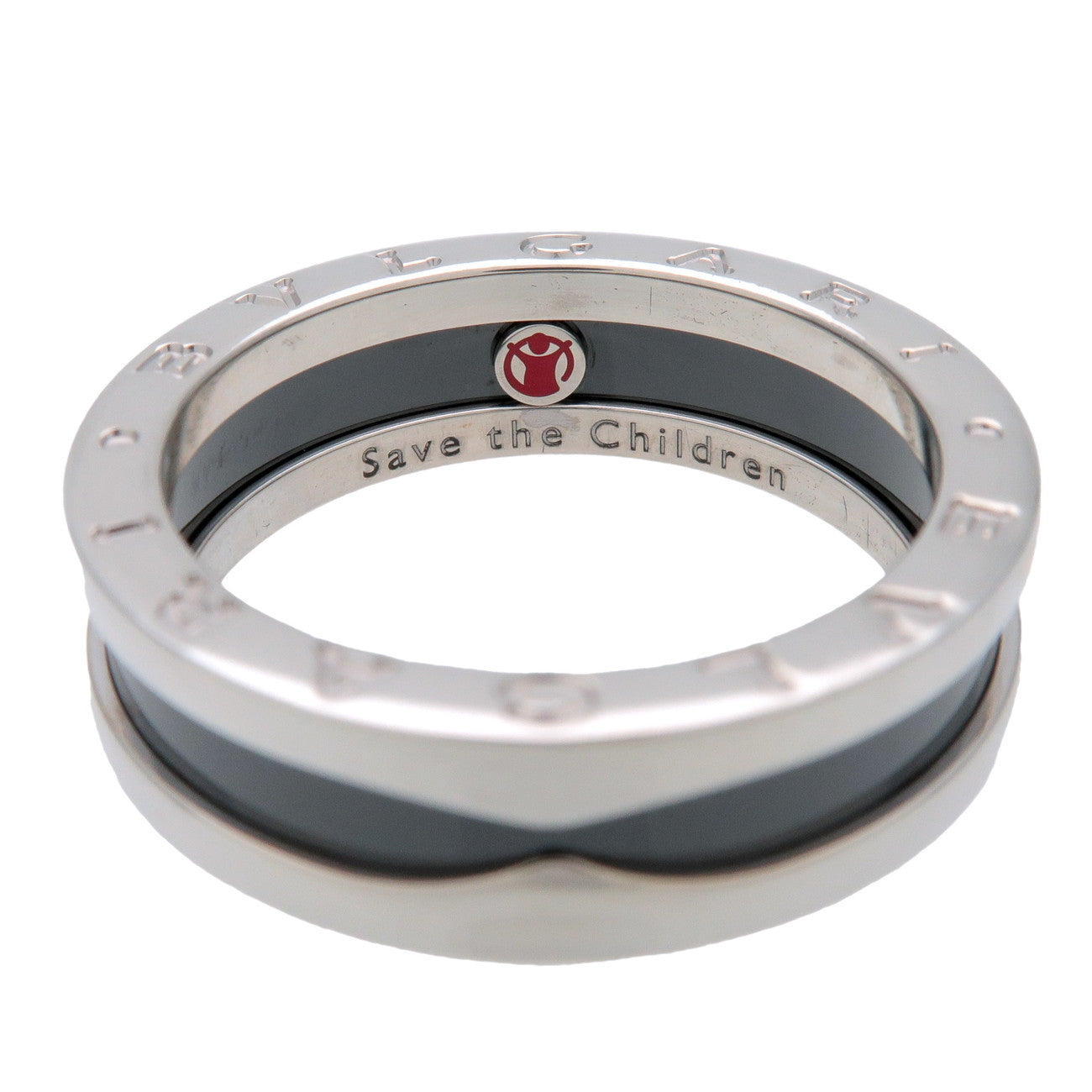 BVLGARI B-Zero1 Save the Children Ring SV925 Silver Black #60 US9