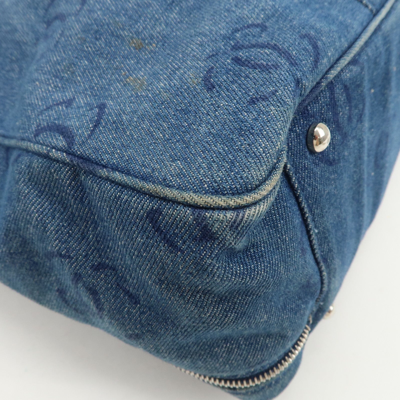 CHANEL COCO Mark Denim Boston Bag Hand Bag Travel Bag Blue