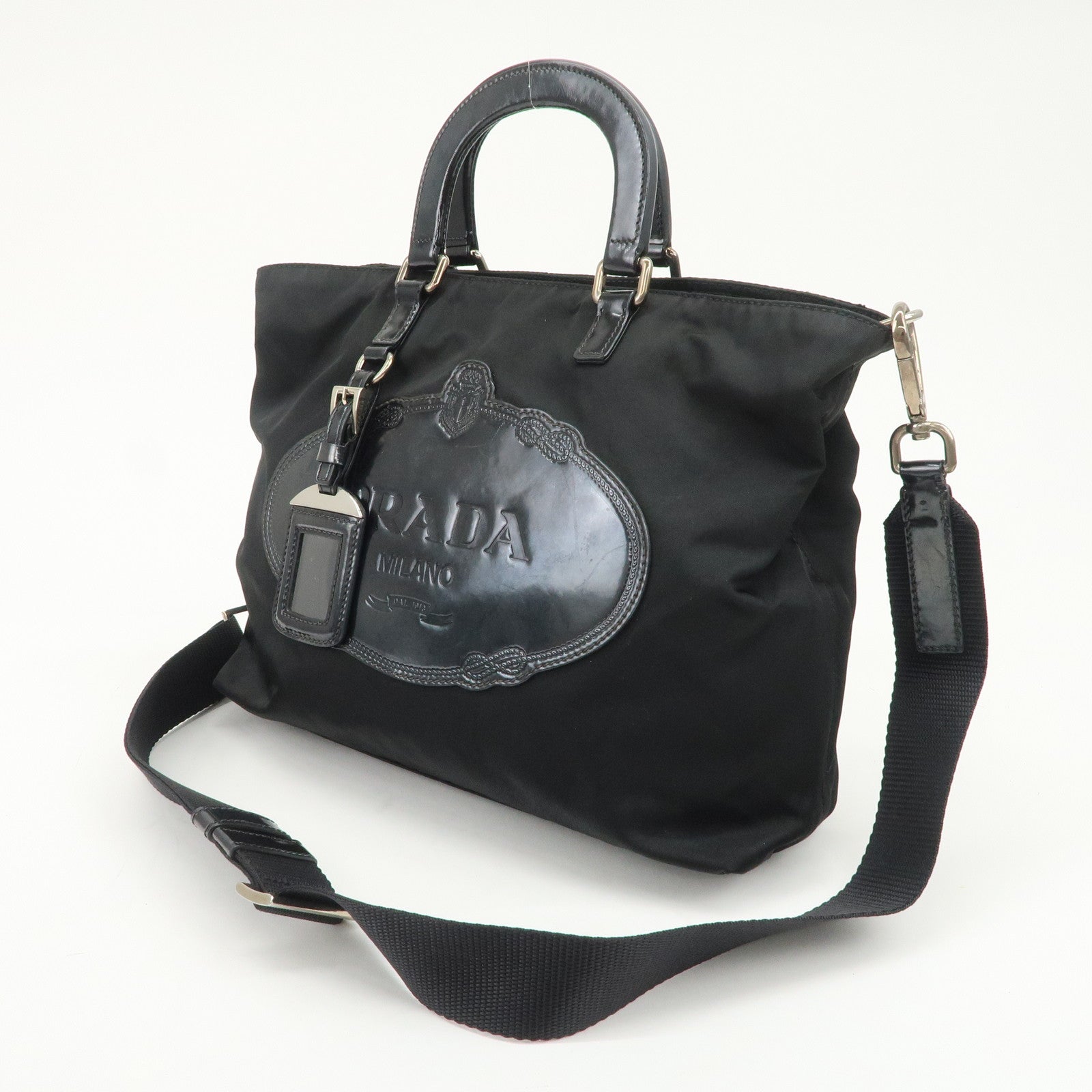PRADA Nylon Leather 2Way Bag Hand Bag Shoulder Bag Black BR3228