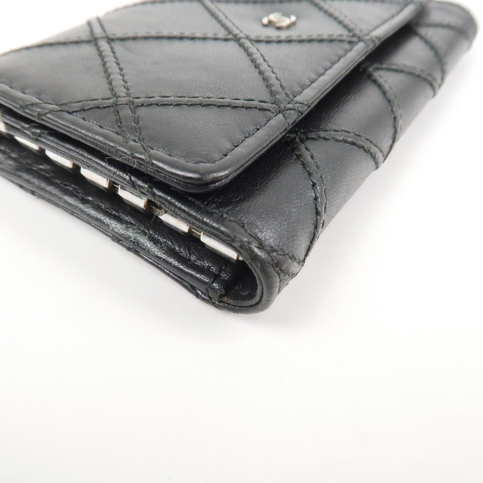 CHANEL Bicolore COCO Mark Lamb Skin 6 Rings Key Case Black