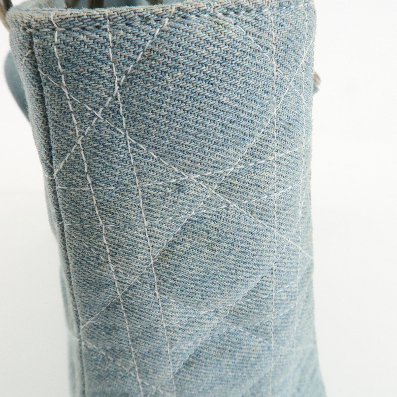 Christian Dior Lady Dior Denim 2way Hand Shoulder Bag Light Blue Used