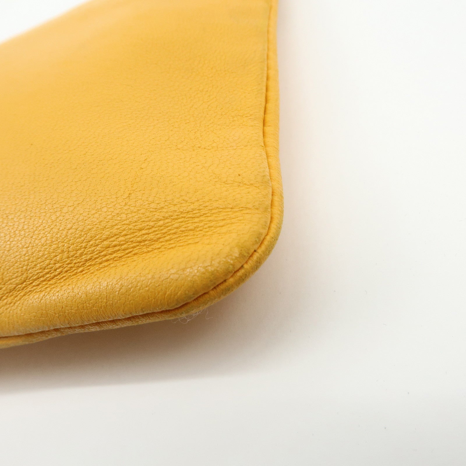 HERMES Leather Cosmetic Pouch Jewelry Pouch ☐P Stamped Yellow