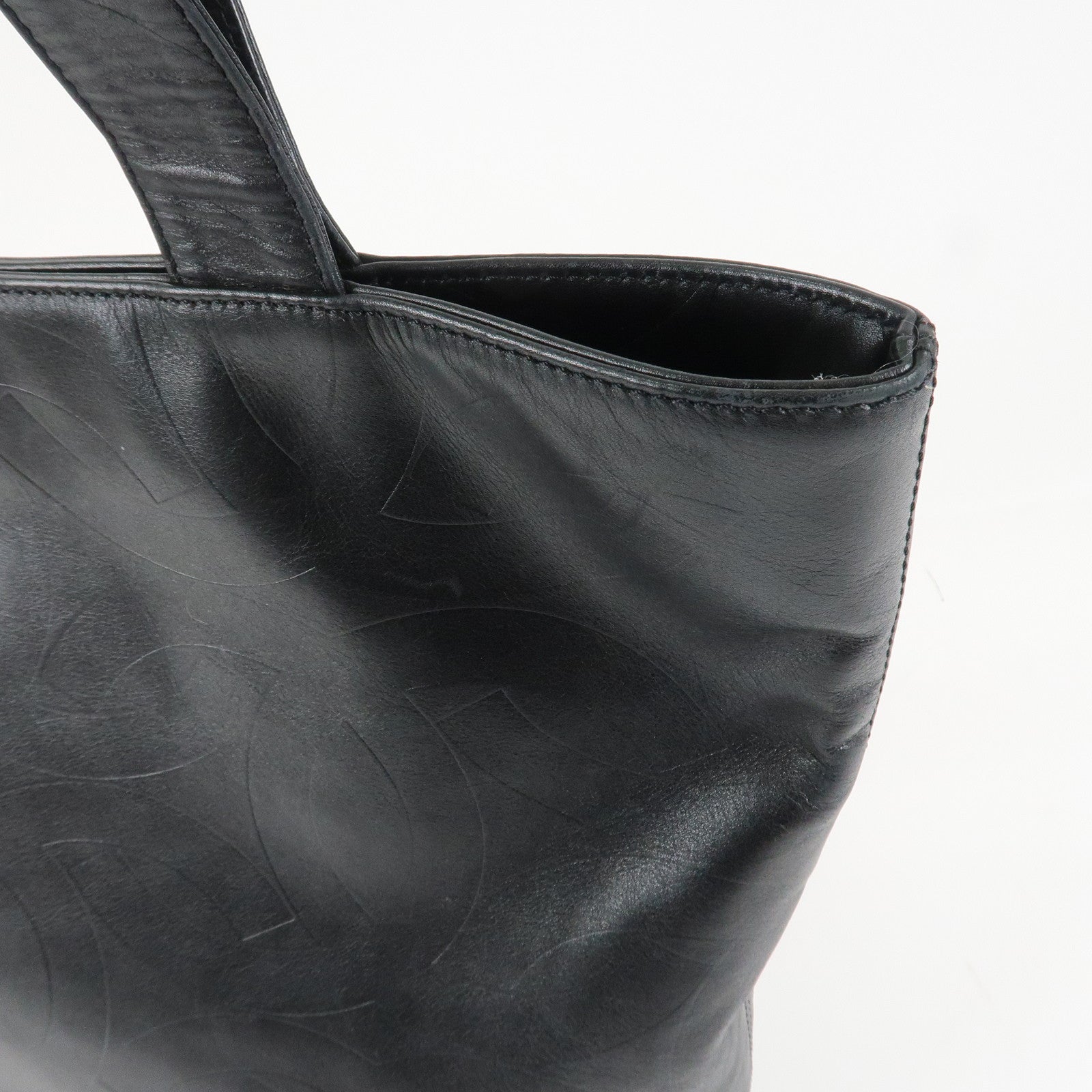 CHANEL COCO Mark Leather Bag Tote Bag Black Used