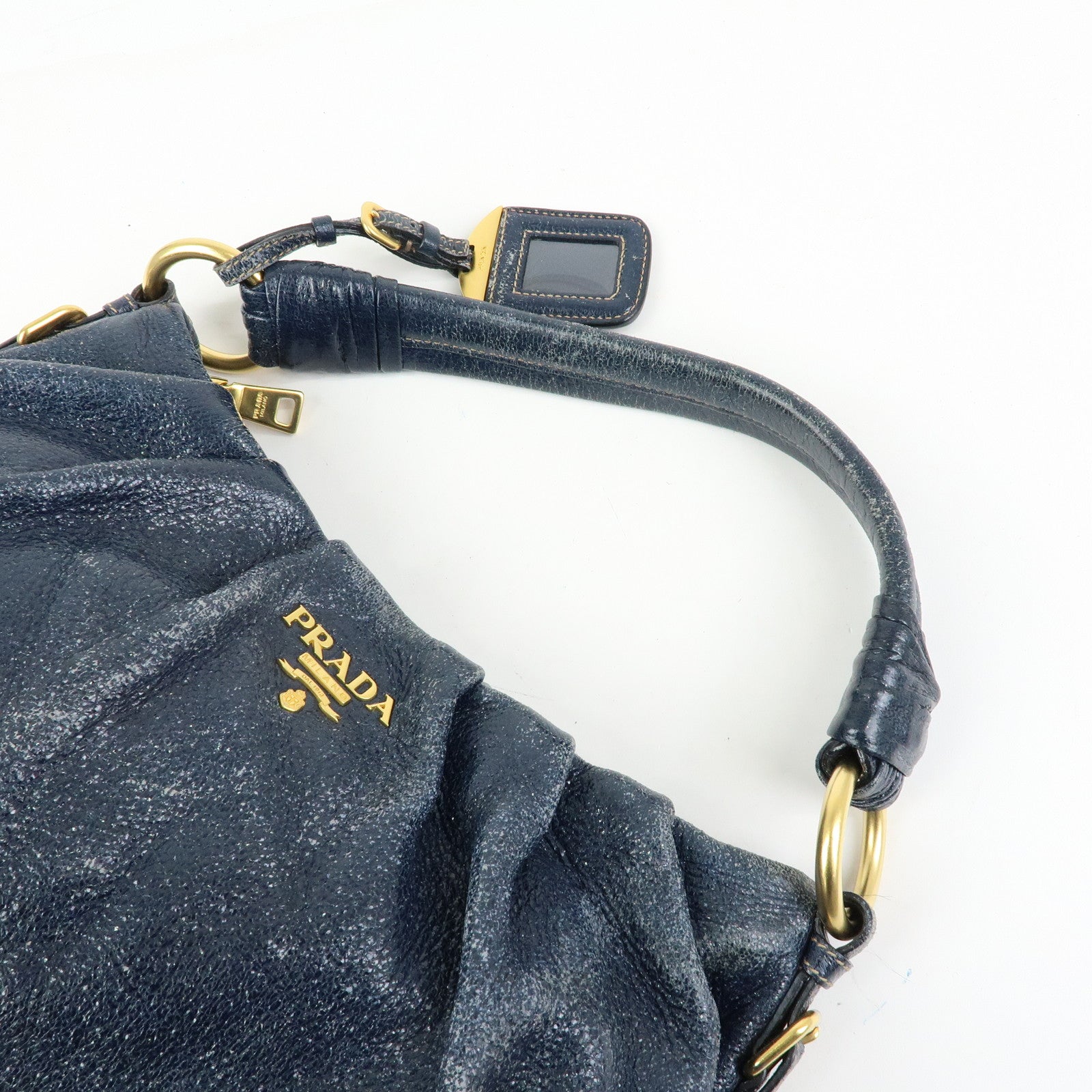 PRADA Leather Hand Bag Shoulder Bag Navy Blue 5782586