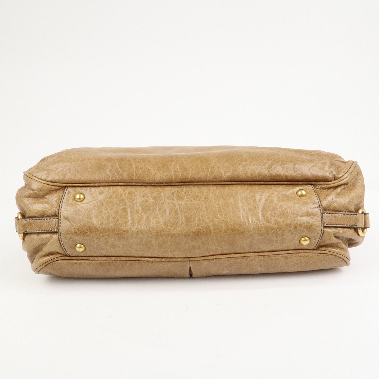 MIU MIU Logo Leather Hand Bag Boston Bag Light Brown