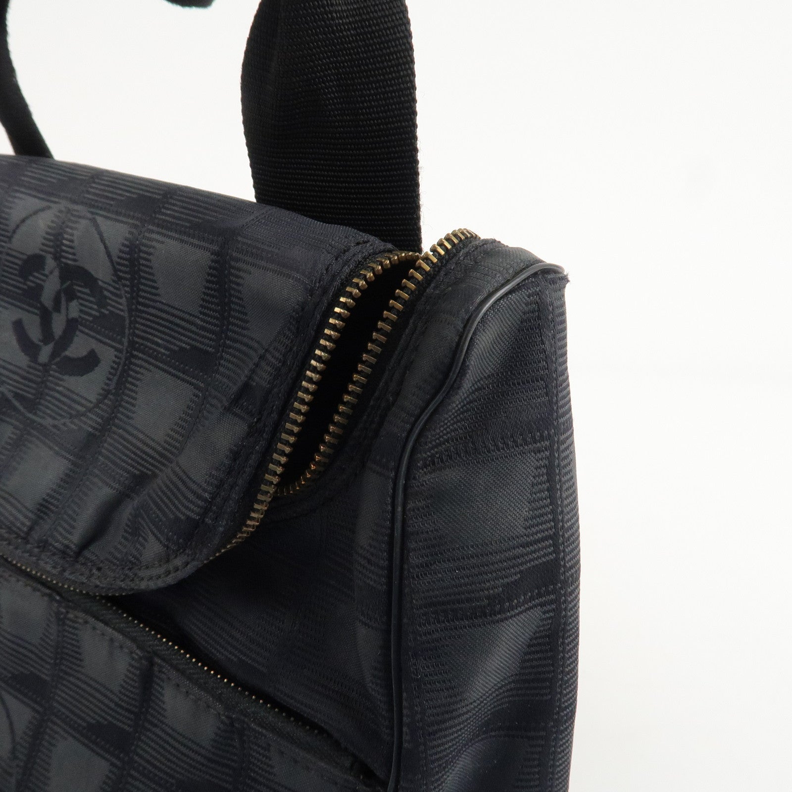 CHANEL New Travel Line Nylon Jacquard Leather 2Way Bag Black A15958