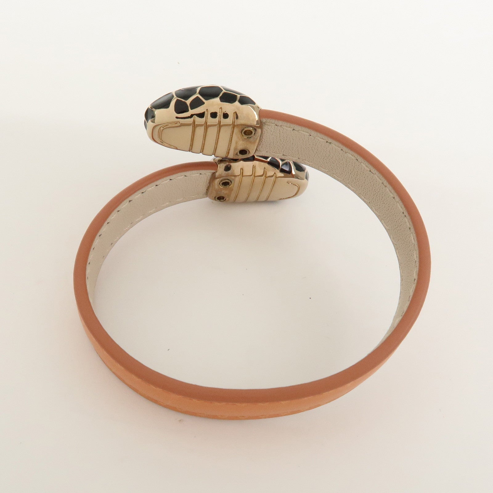 BVLGARI Serpenti Logo Leather Metal Bracelet Bangle Orange