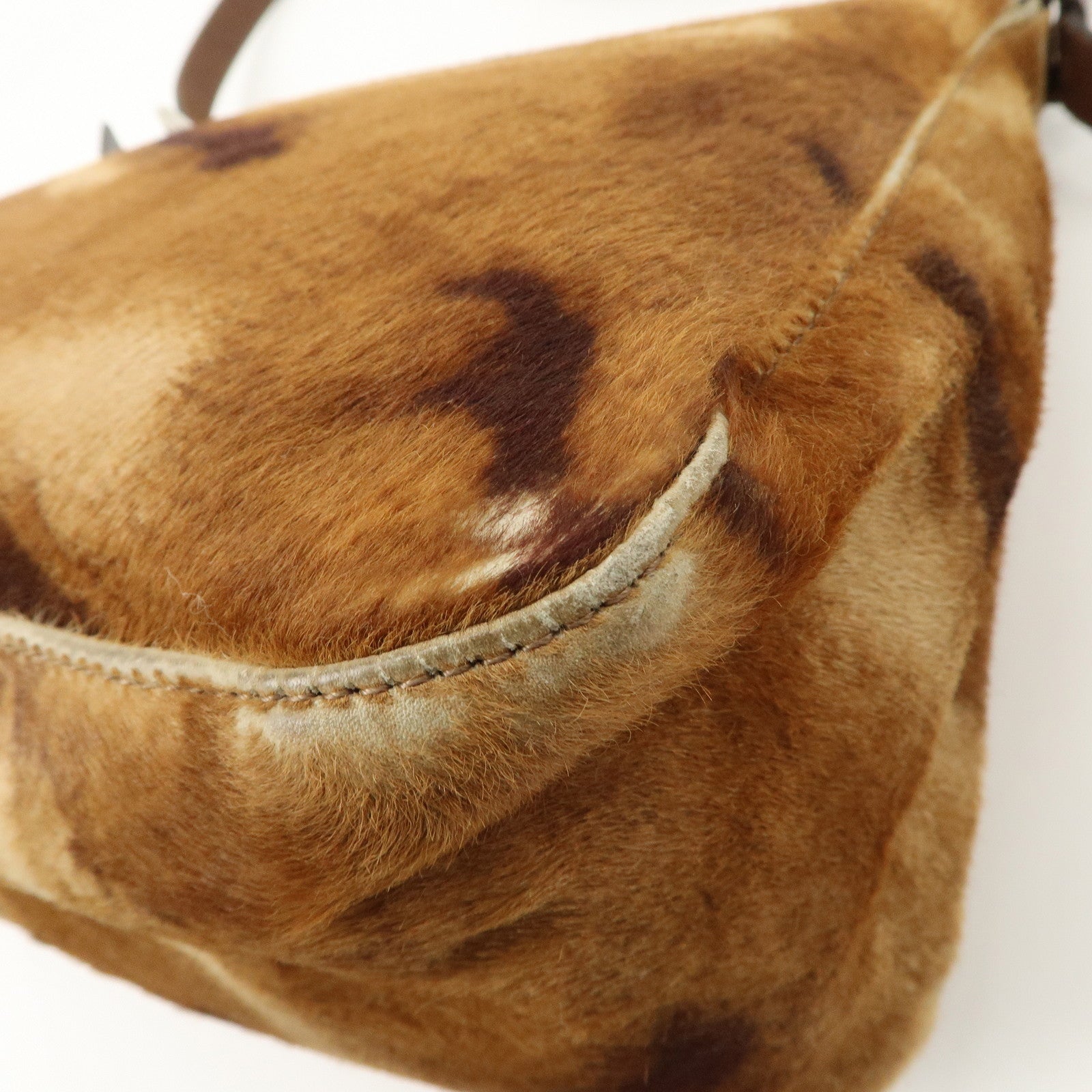 FENDI Mamma Baguette Unborn Carf Leather Shoulder Bag Brown 26323 Used