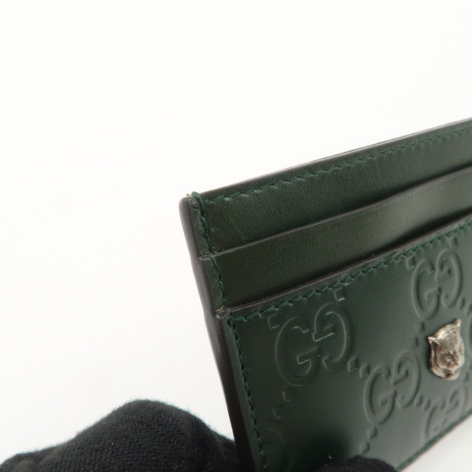 GUCCI Guccissima Tiger Natal Details Leather Card Case Green 428542 Used