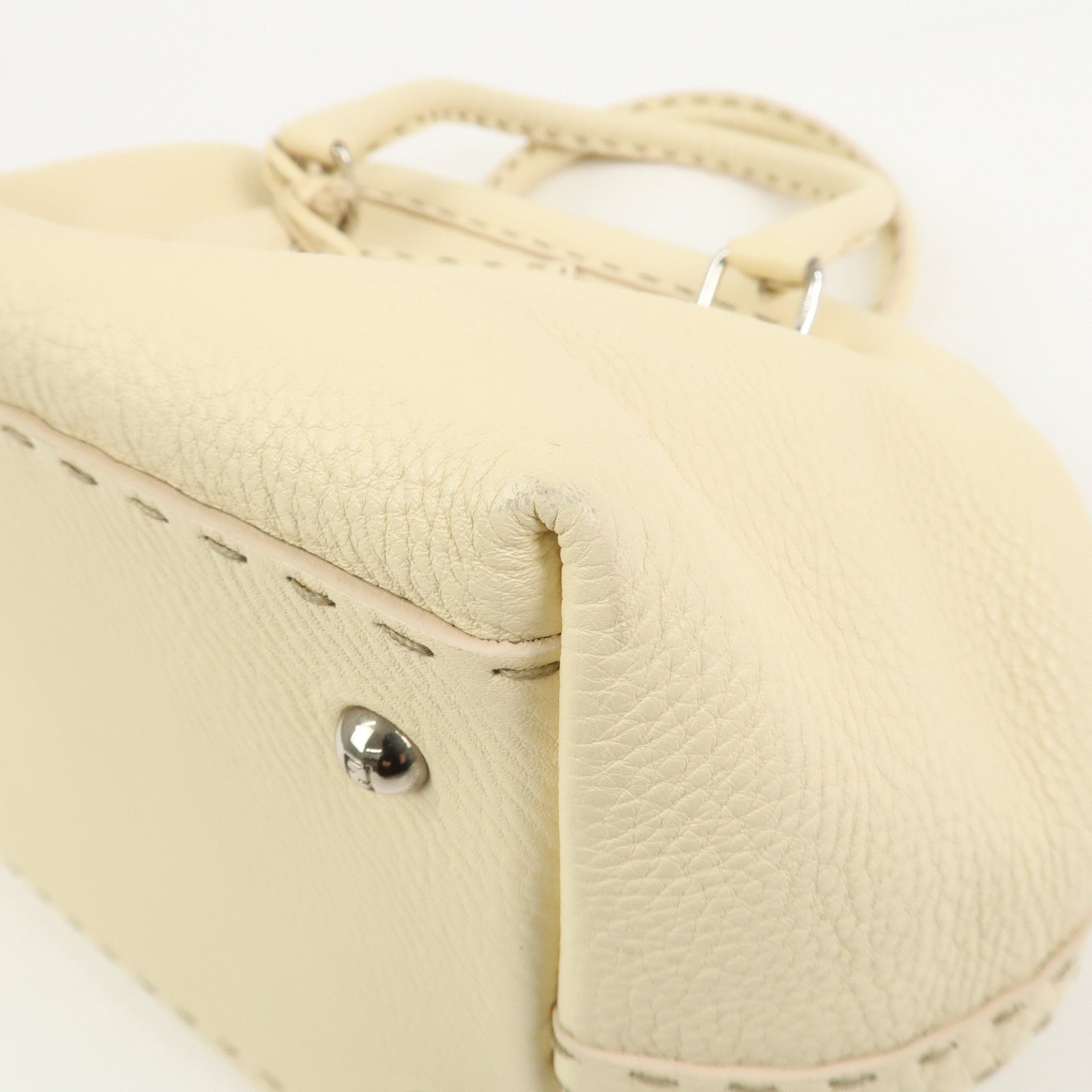 FENDI Selleria Leather Boston Bag Hand Bag Cream 8BN127