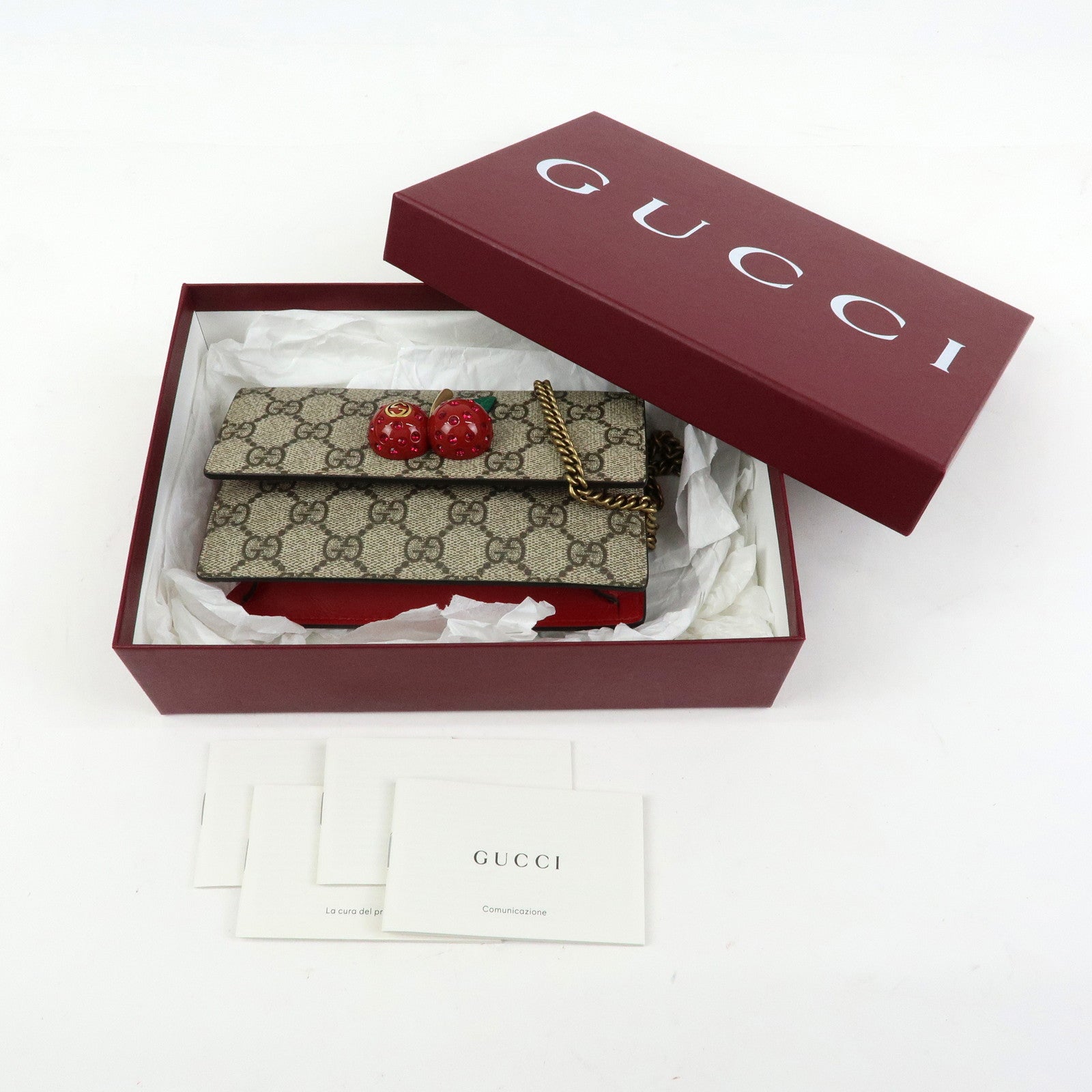 GUCCI Interlocking G Cherry GG Supreme Chain Shoulder Bag 481291