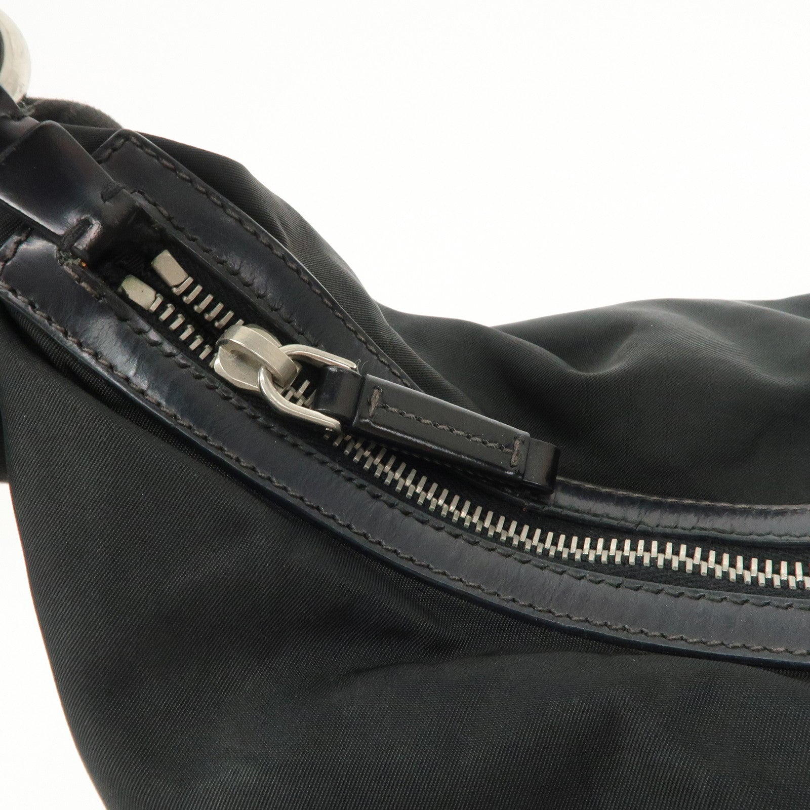 PRADA Logo Nylon Leather Shoulder Bag Hand Bag Black BR3287
