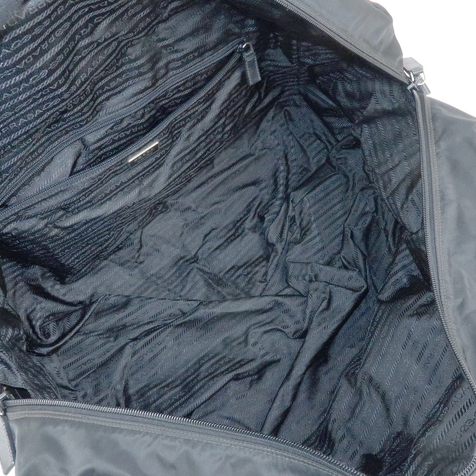 PRADA Triangle Logo Nylon Leather Boston Bag Travel Bag Black