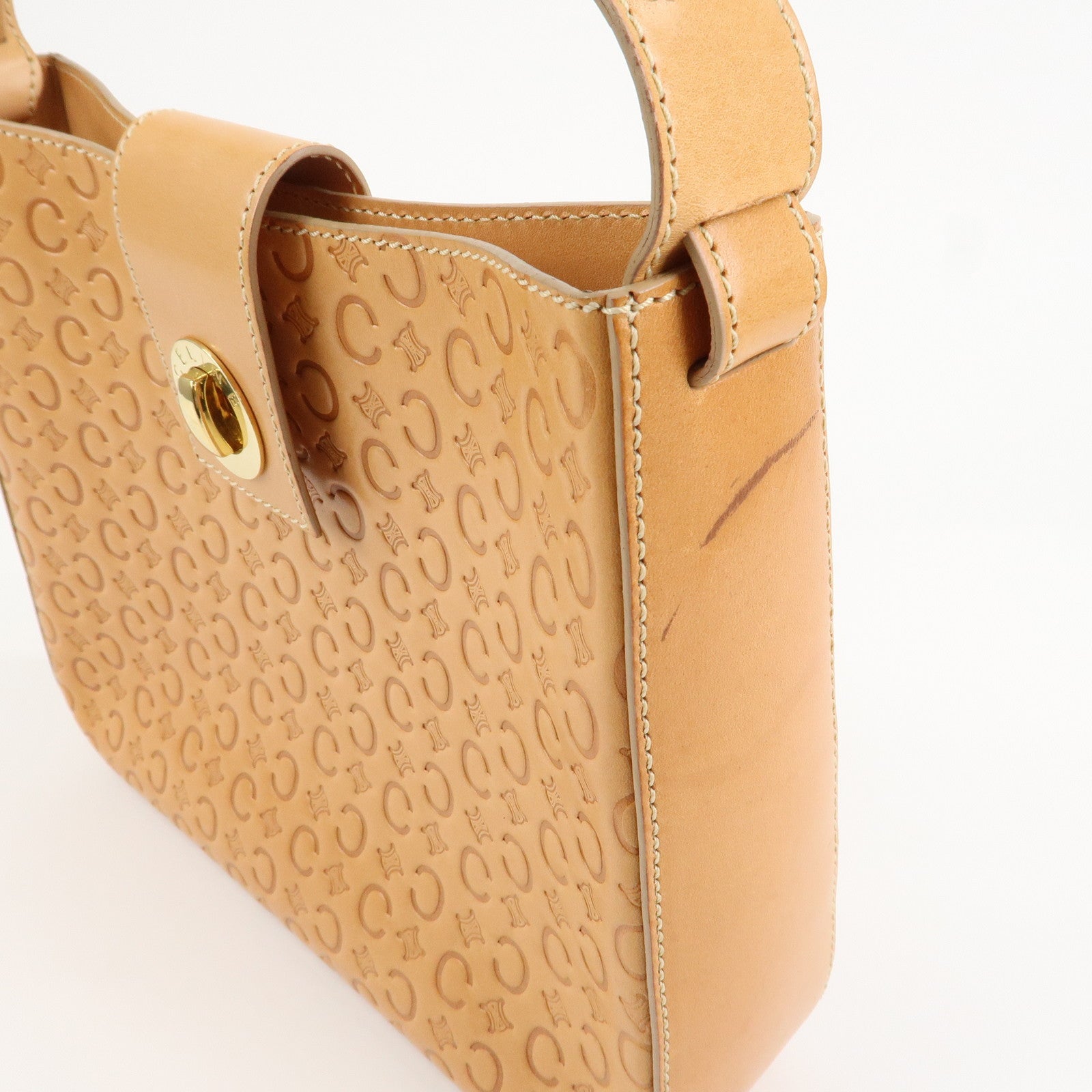 CELINE C Macadam Leather Shouler Bag Hand Bag Beige