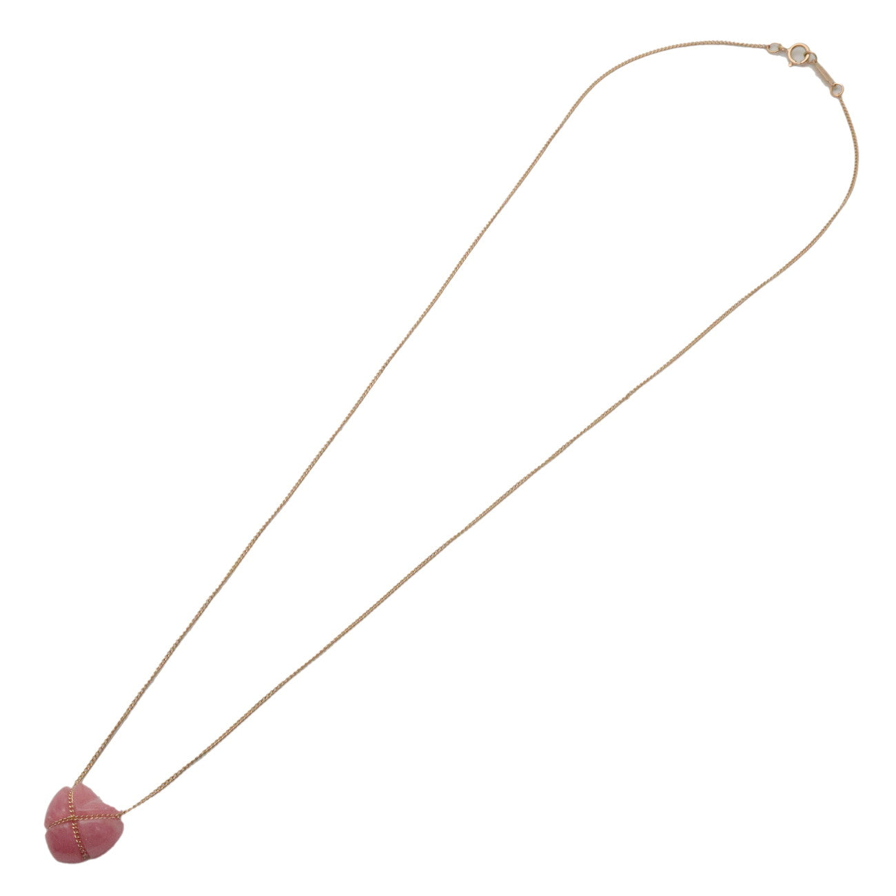 Tiffany & Co Chain Cross Heart Necklace K18 750YG Rhodochrosite
