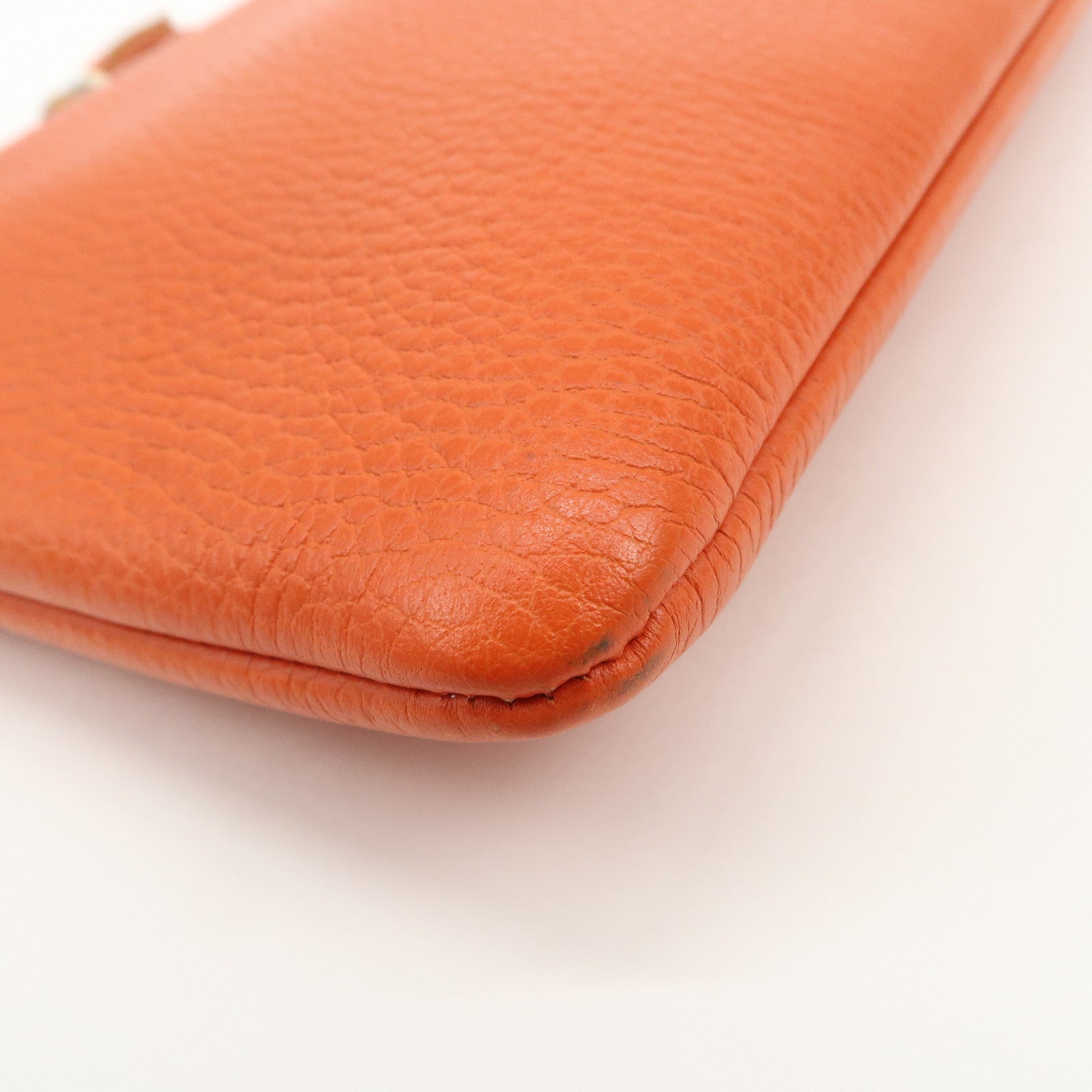 GUCCI Bamboo Logo Leather Clutch Bag Pouch Orange 449653