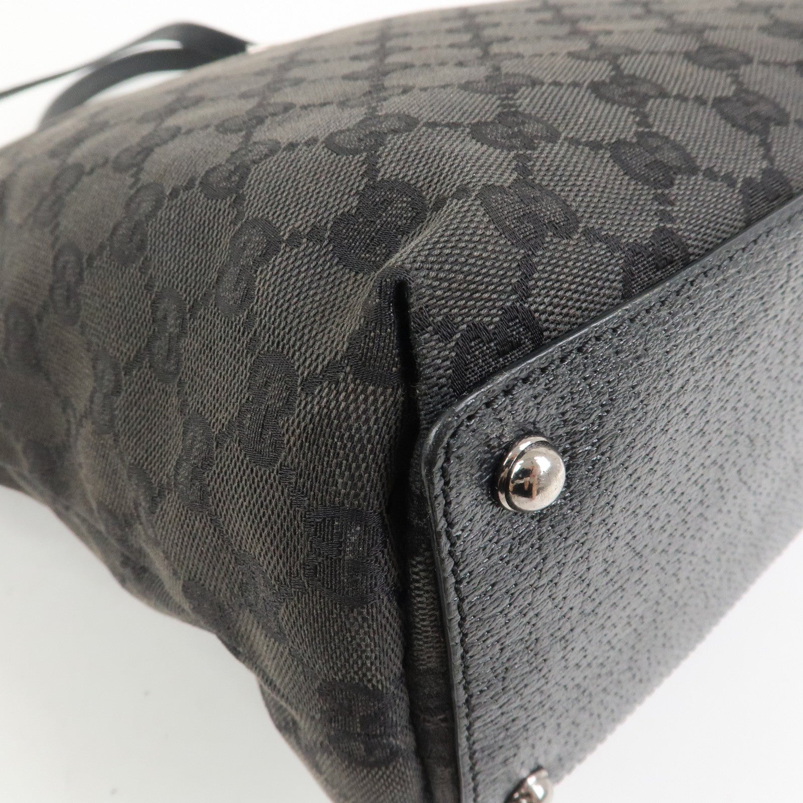 GUCCI GG Monogram Canvas Leather Tote Bag Hand Bag Black 120836