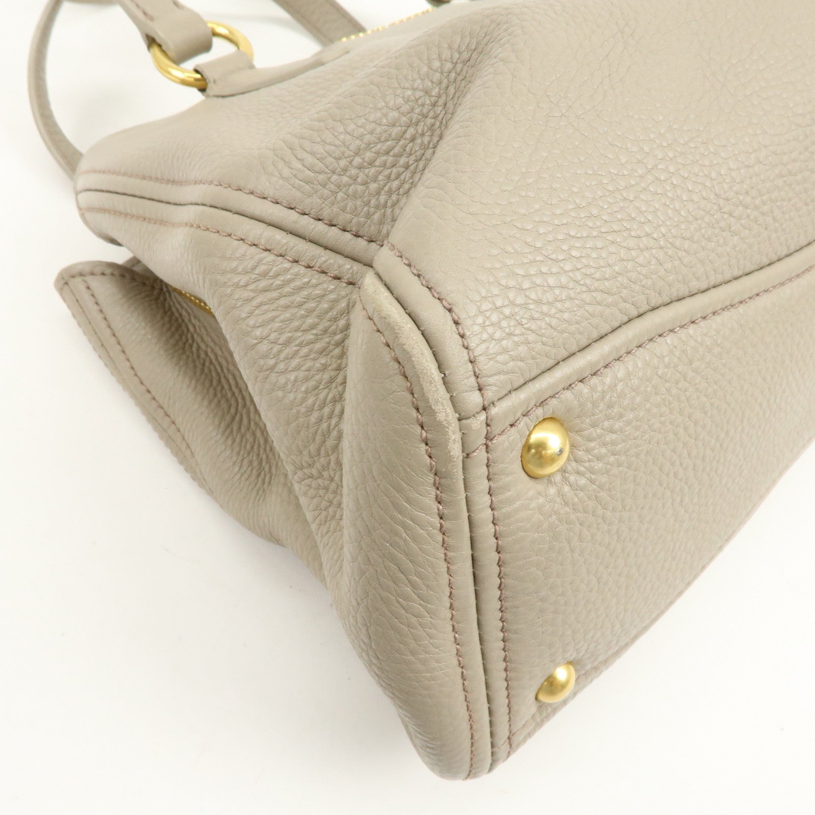 MIU MIU Leather 2Way Bag Hand Bag Shoulder Bag Beige RN0757