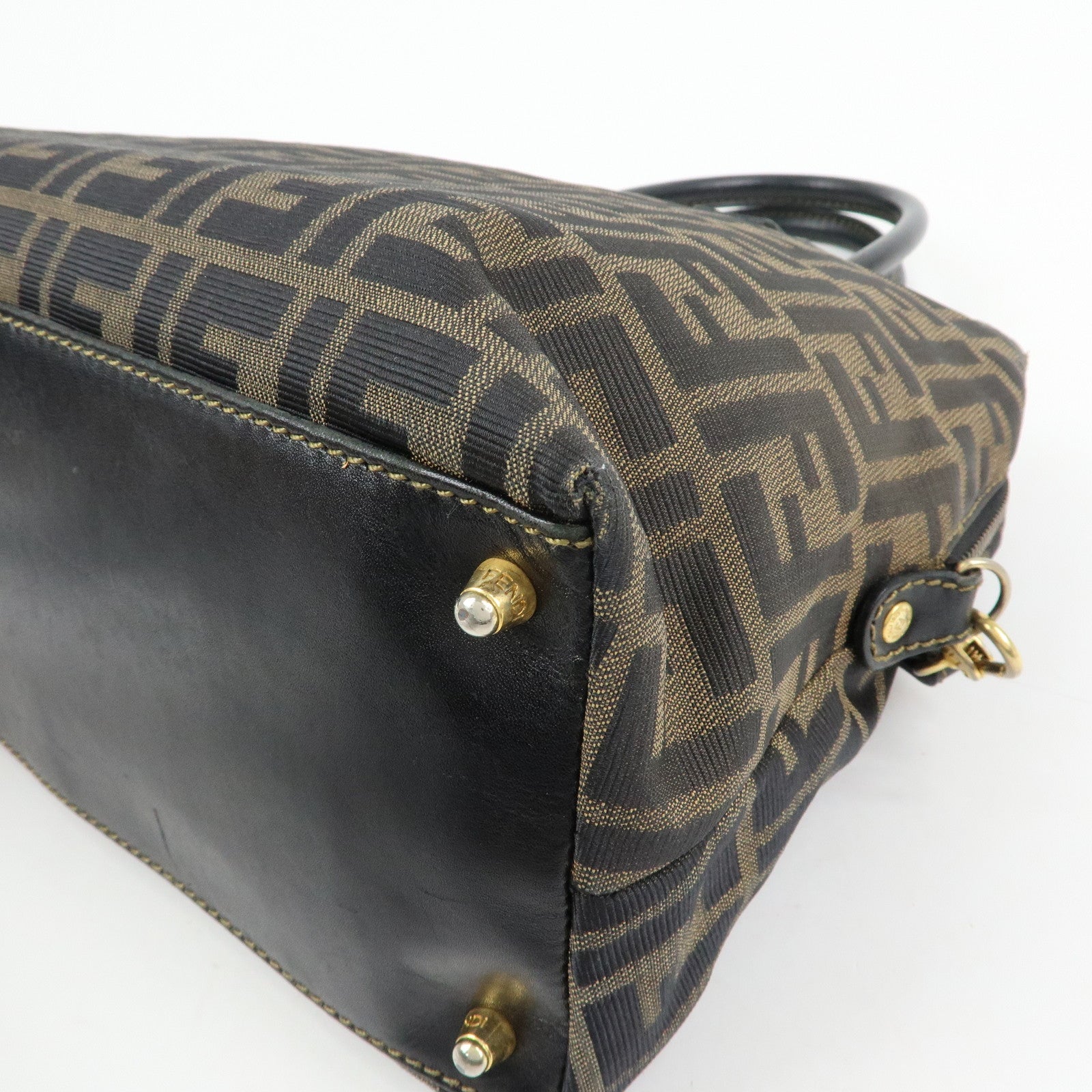 FENDI Zucca Canvas Leather 2Way Bag Hand Bag Shoulder Bag Brown