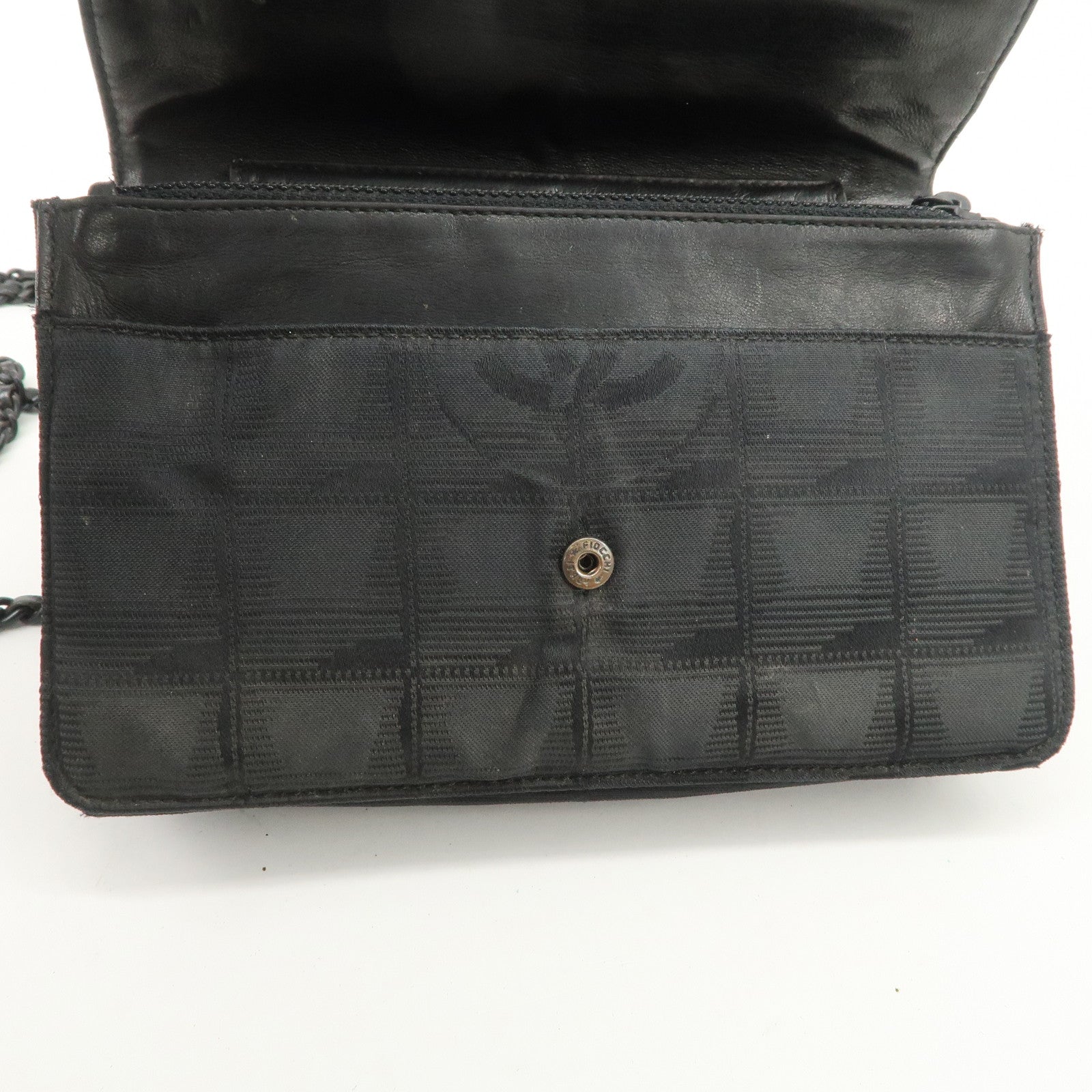 Chanel New Travel Line Nylon Jacquard Leather Chain Wallet Black A15772 Used