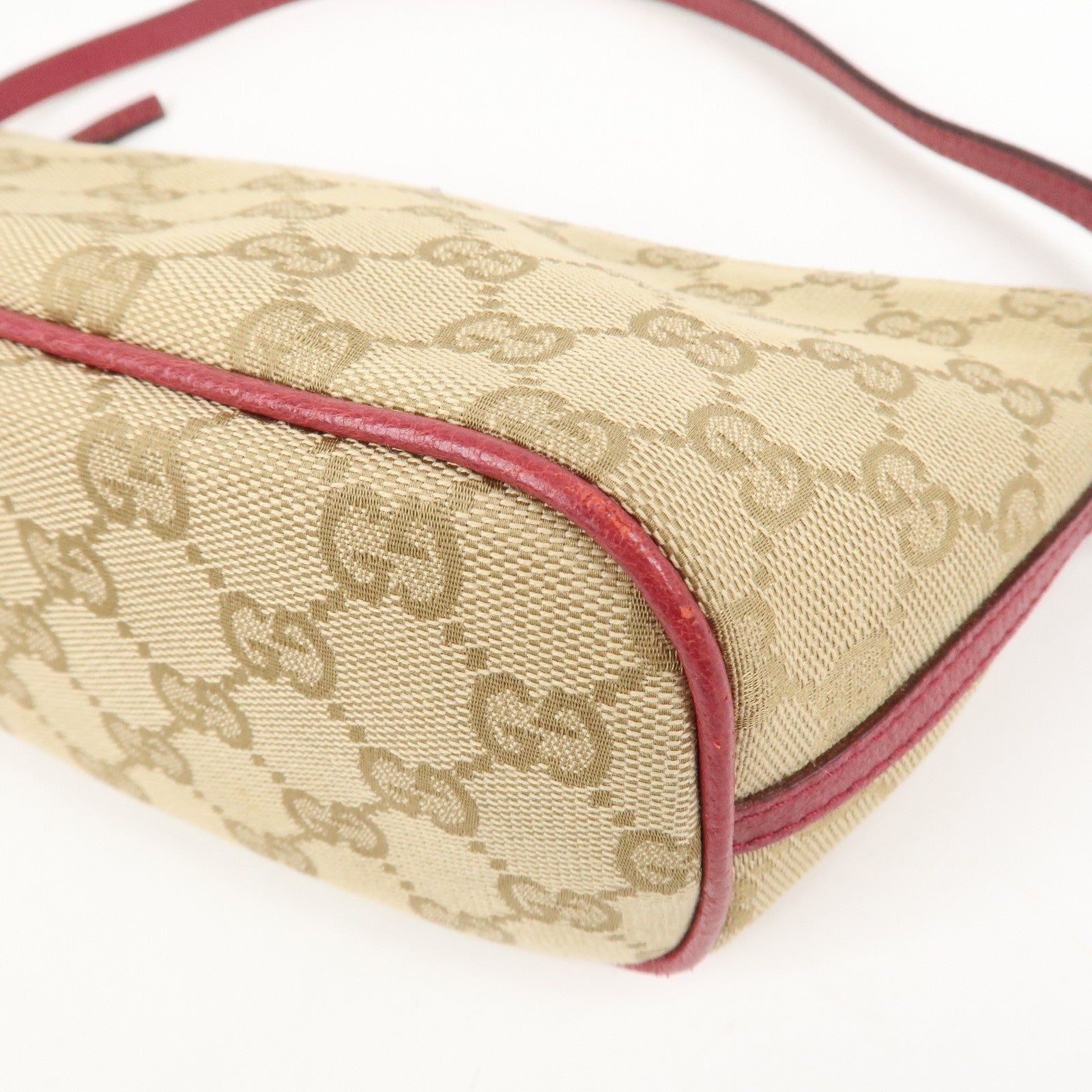 GUCCI Boat Bag Logo GG Monogram Canvas Hand Bag Beige Pink 07198