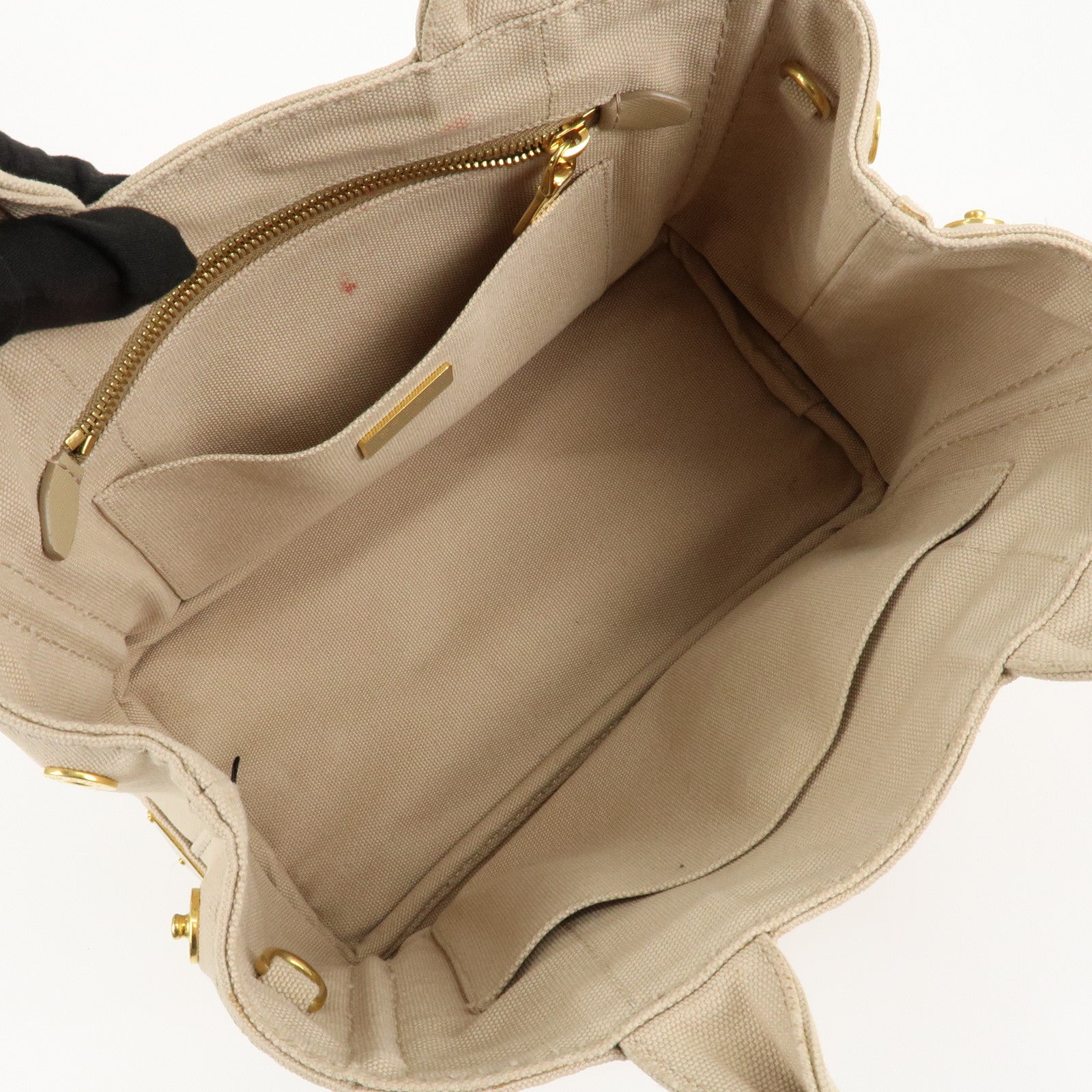 PRADA Logo Canapa Mini Canvas Tote Bag Hand Bag Beige 1BG439 Used