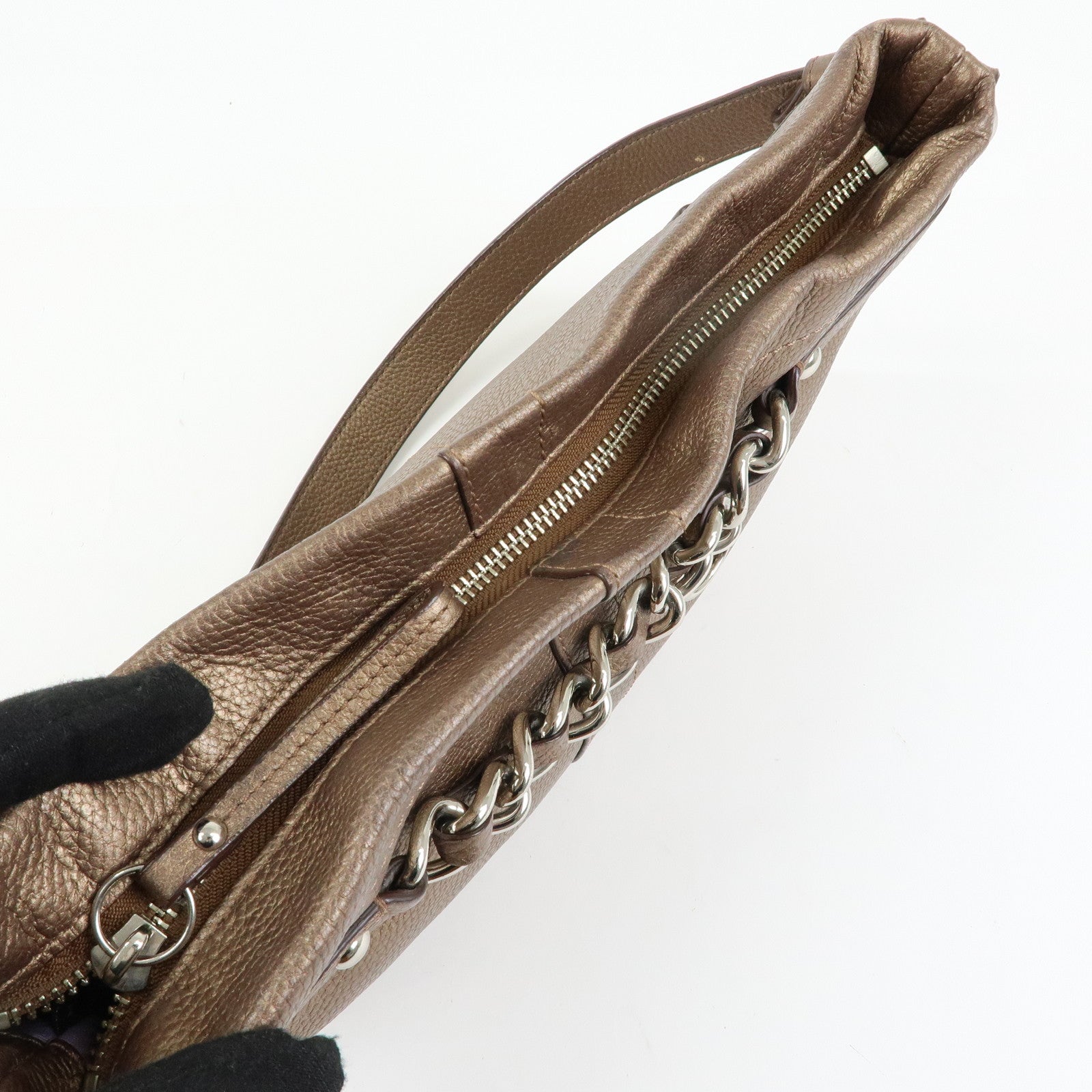 COACH Set of 2 Canvas Leather Shoulder Bag Brown Bronze