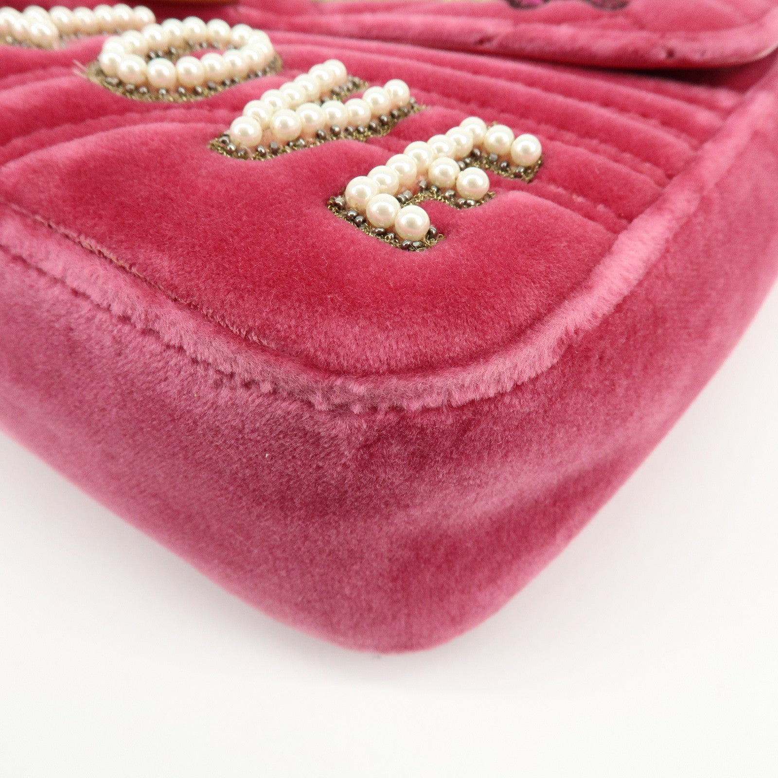 GUCCI GG Marmont Velour Leather Chain Shoulder Bag Pink 443496