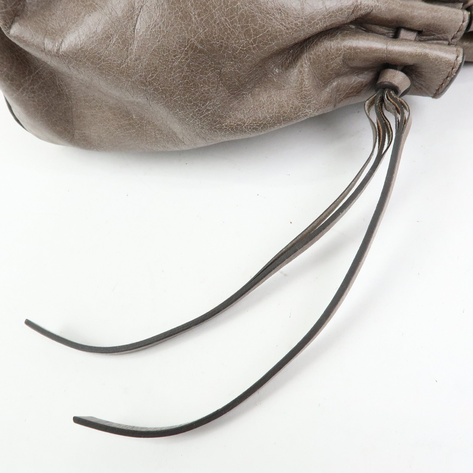 MIU MIU Logo Leather Hand Bag Tote Bag Gray Gold