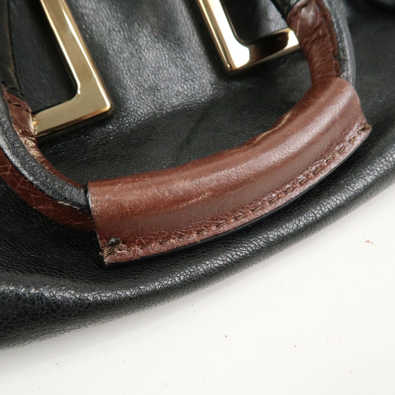 Chloe Ethel Leather Hand Bag Black Brown Gold HDW