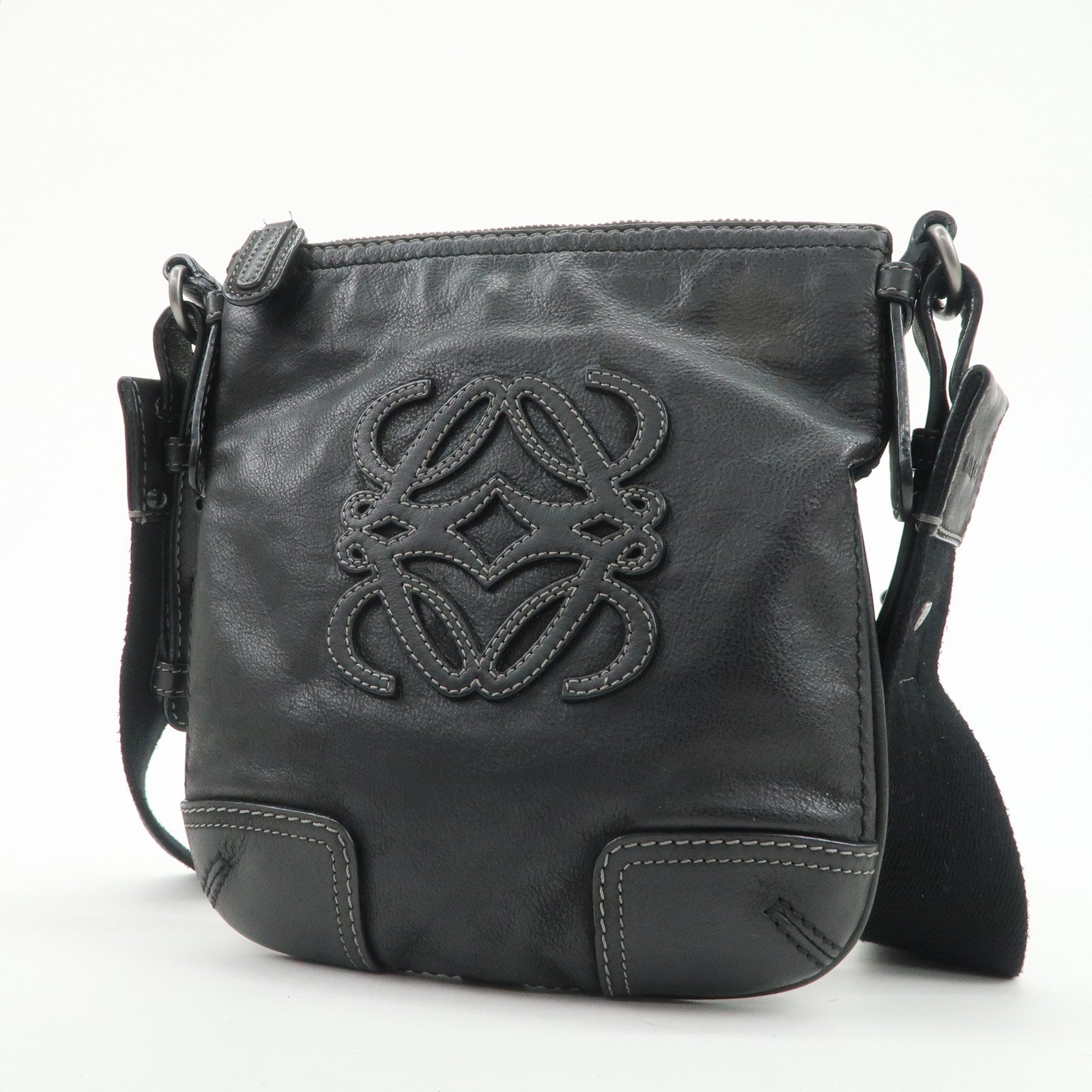 LOEWE Anagram Leather Canvas Shoulder Bag Crossbody Black