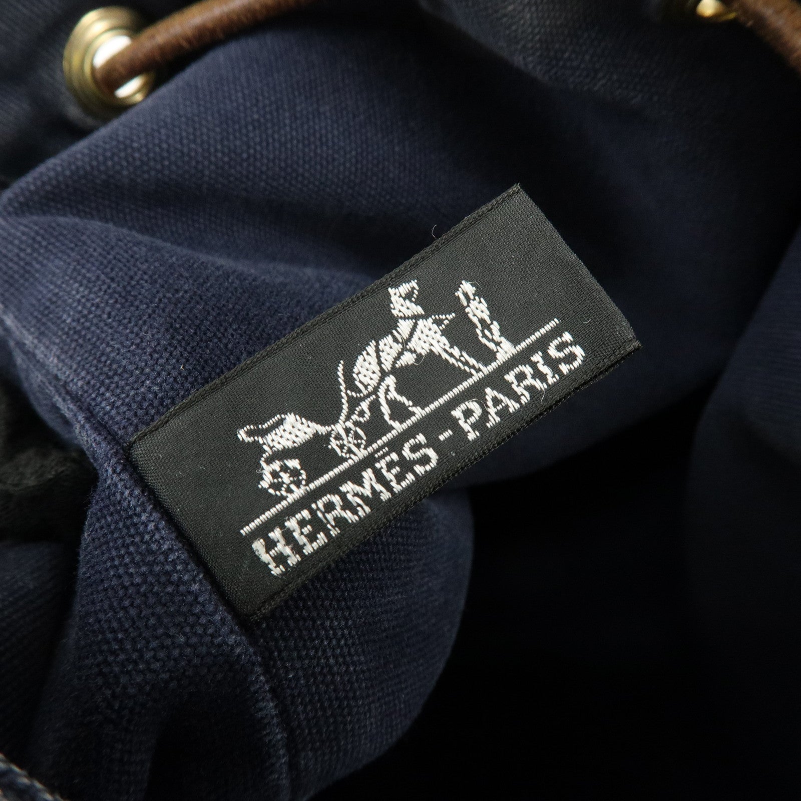 HERMES Canvas Leather Porochon Mimil PM Drawstring Shoulder Bag