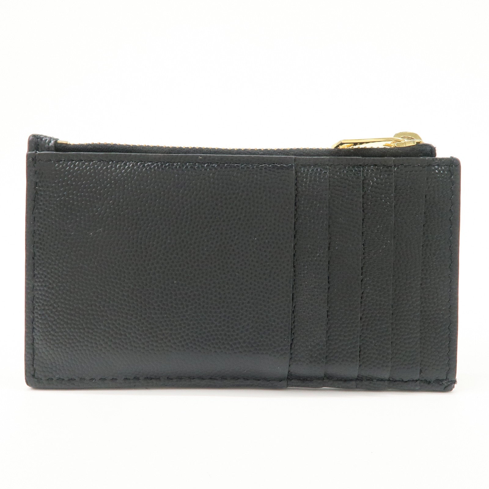 SAINT LAURENT Leather Card Case Black Gold Hardware