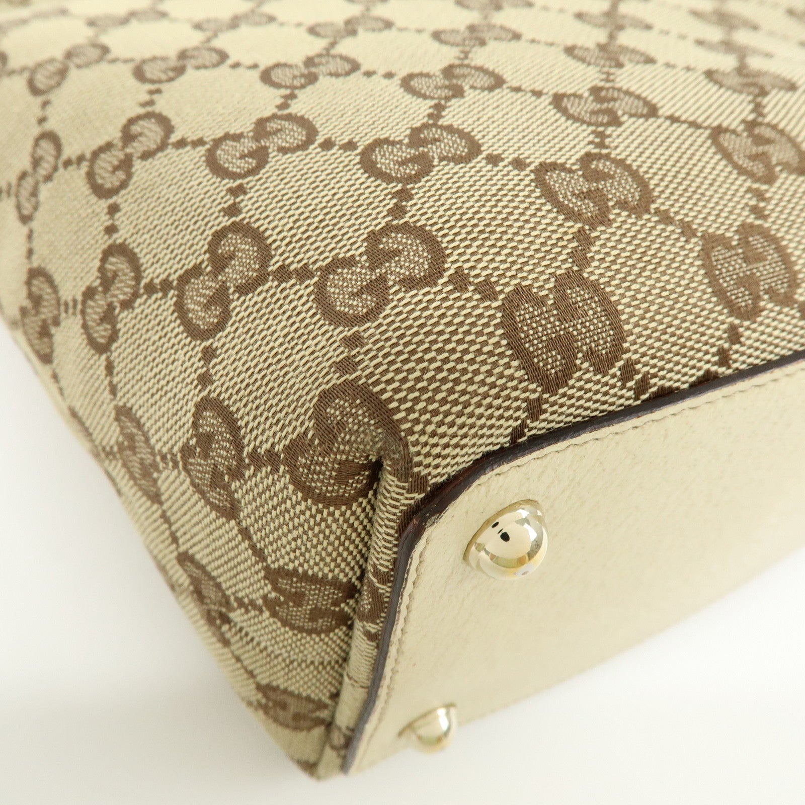 GUCCI GG Canvas Leather Tote Bag Hand Bag Beige Ivory 120840