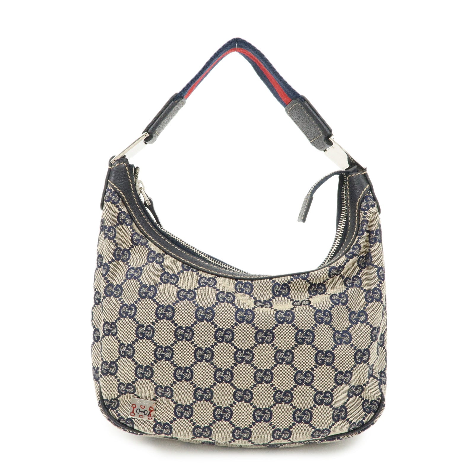 GUCCI Sherry GG Canvas Shoulder Bag Beige Navy 145811