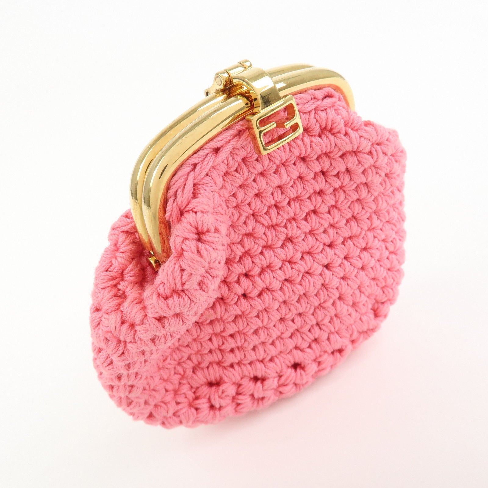 FENDI Small Cotton Knit Pouch Coin Case Pink 8M0454