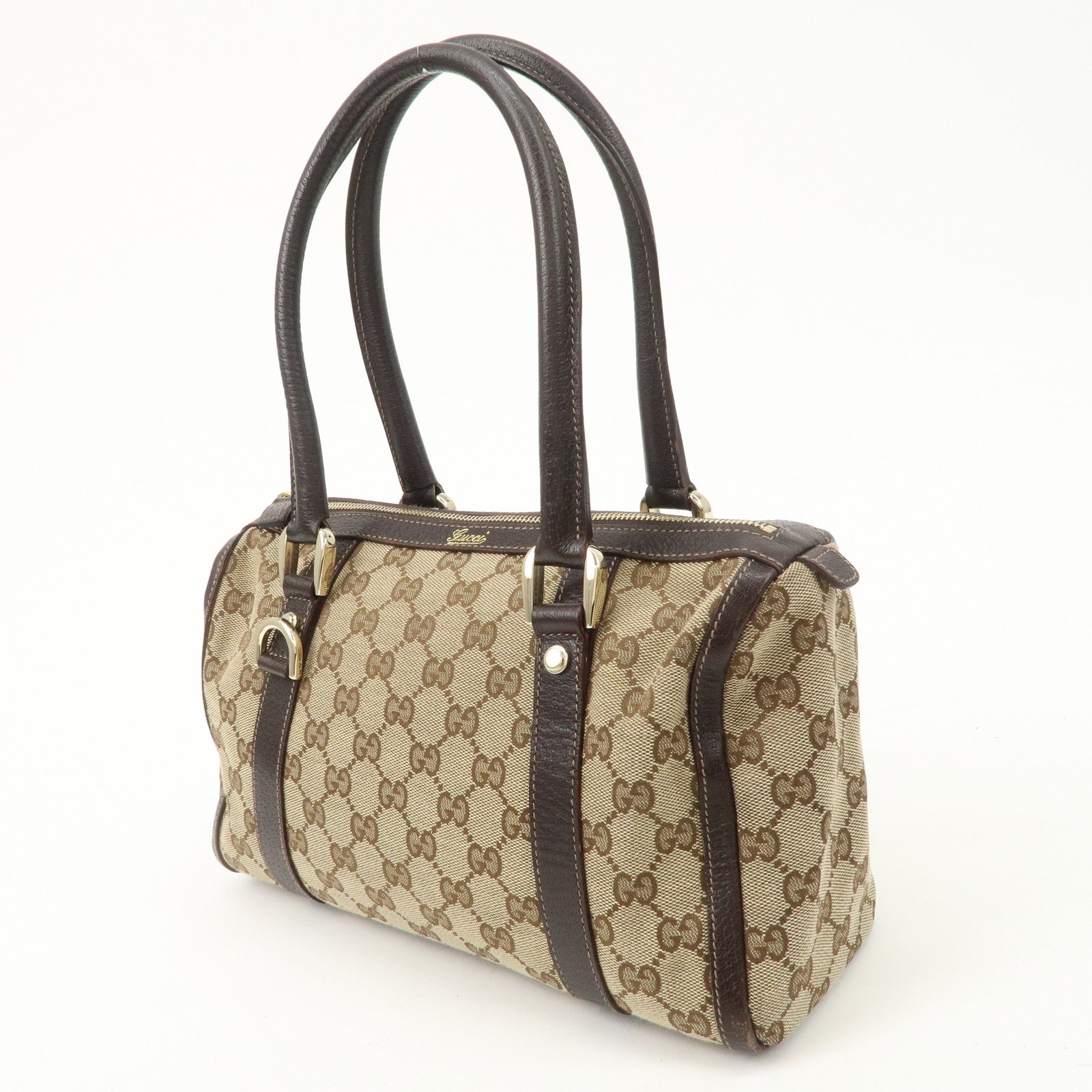 GUCCI Abbey GG Canvas Leather Mini Boston Bag Beige Brown 130942 Used