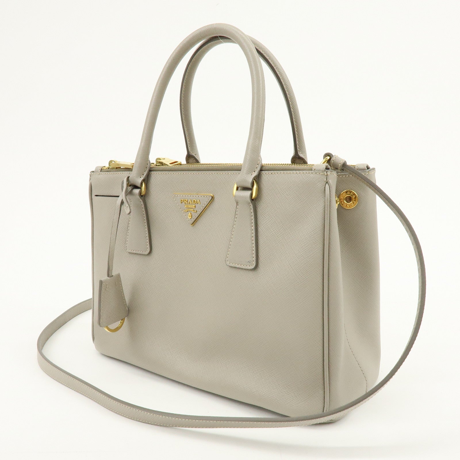 PRADA Triangle Logo Galleria 2Way Bag Shoulder Bag Gray BN2863