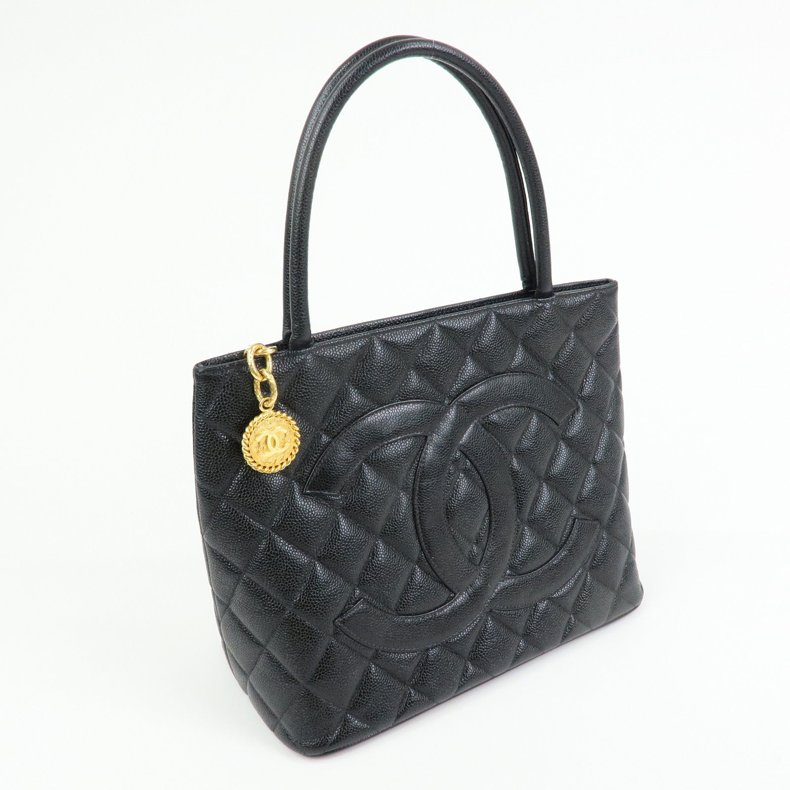 CHANEL Matelasse COCO Mark Medallion Caviarskin Tote Bag A01804