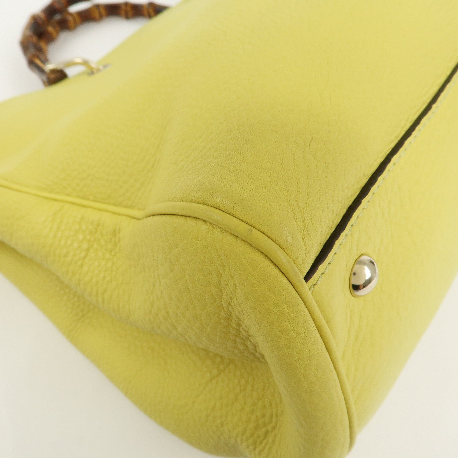 GUCCI Bamboo Shopper Large Tote Bag 2WAY Hand Bag Yellow 323658