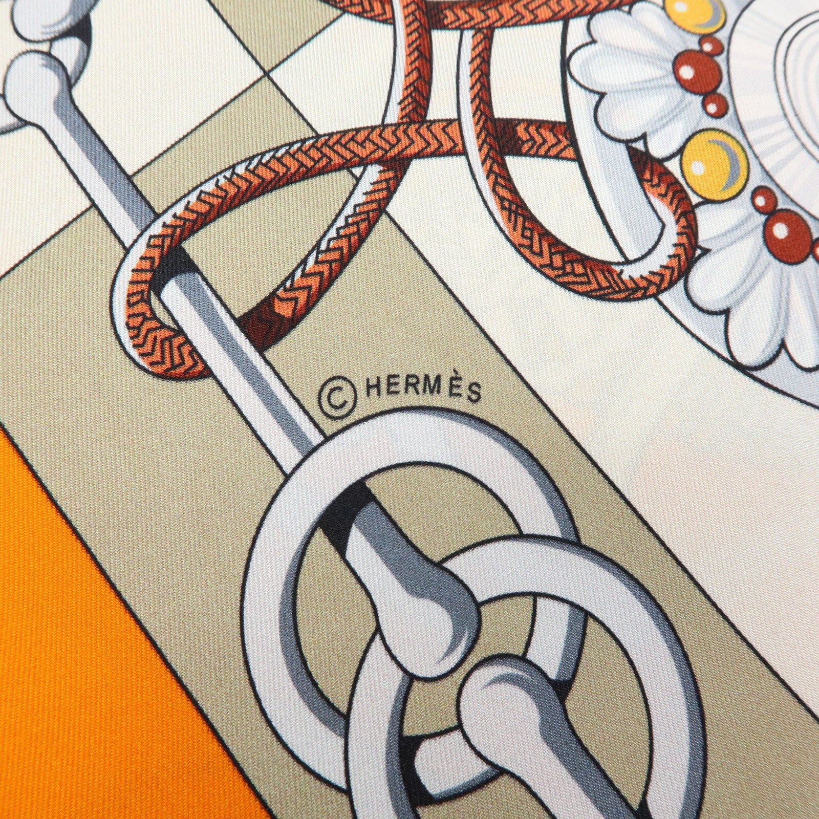 HERMES Carre 90 Silk 100% Scarf Cliquetis Orange Gray