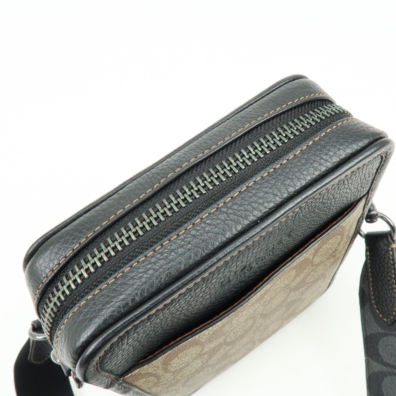 COACH Signature PVC Leather Shoulder Bag Crossbody Bag Black Beige