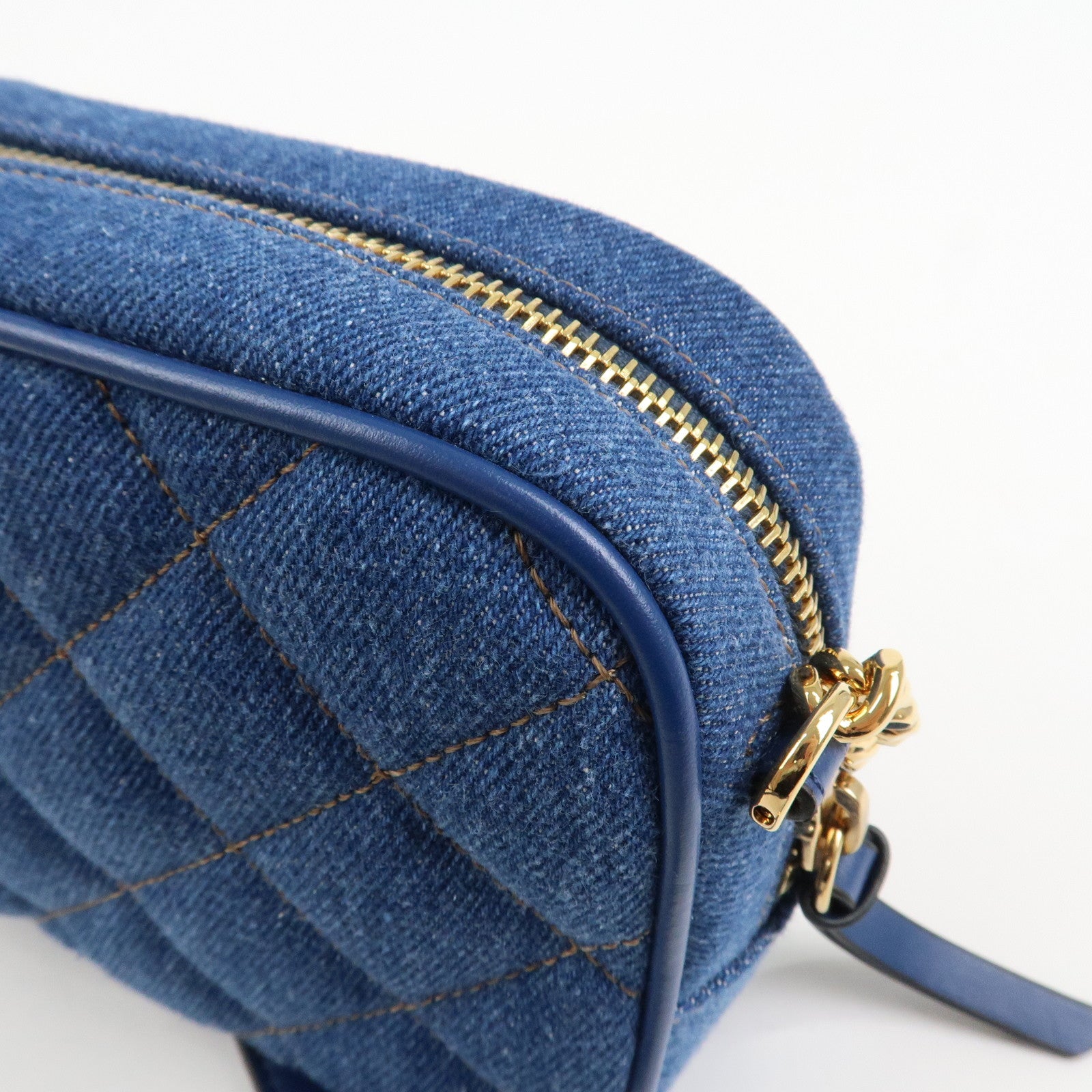 GIANNI VERSACE Denim Leather Chain Shoulder Bag Blue