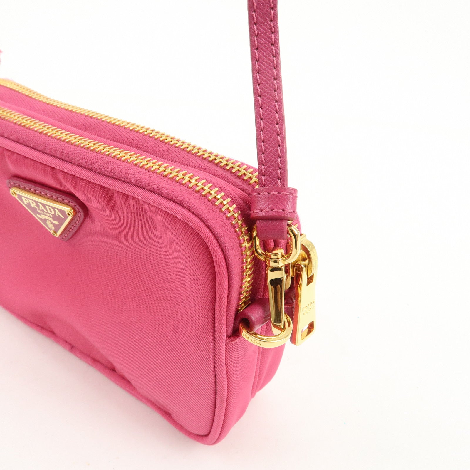 PRADA Triangle Logo Nylon Saffiano Leather Shoulder Bag Pink