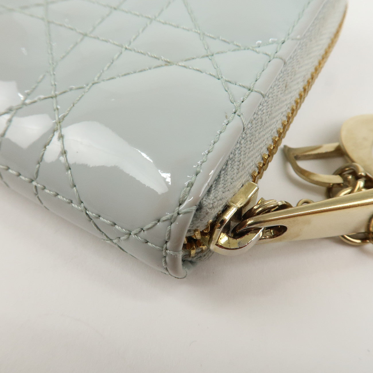 Christian Dior Cannage Patent Leather Zippy Long Wallet Light Blue Used