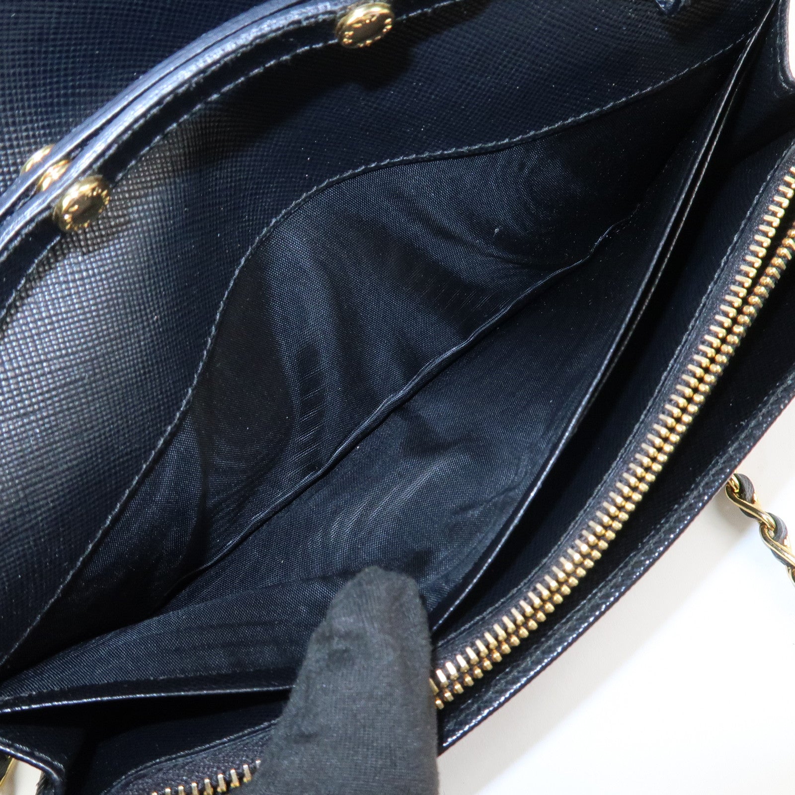 PRADA Logo Leather Chain Wallet WOC Shoulder Wallet Black 1MT290