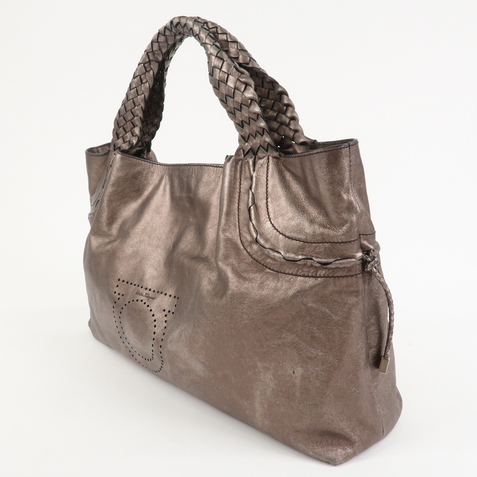 Ferragamo Gancini Leather Tote Bag Shoulder Bag Bronze