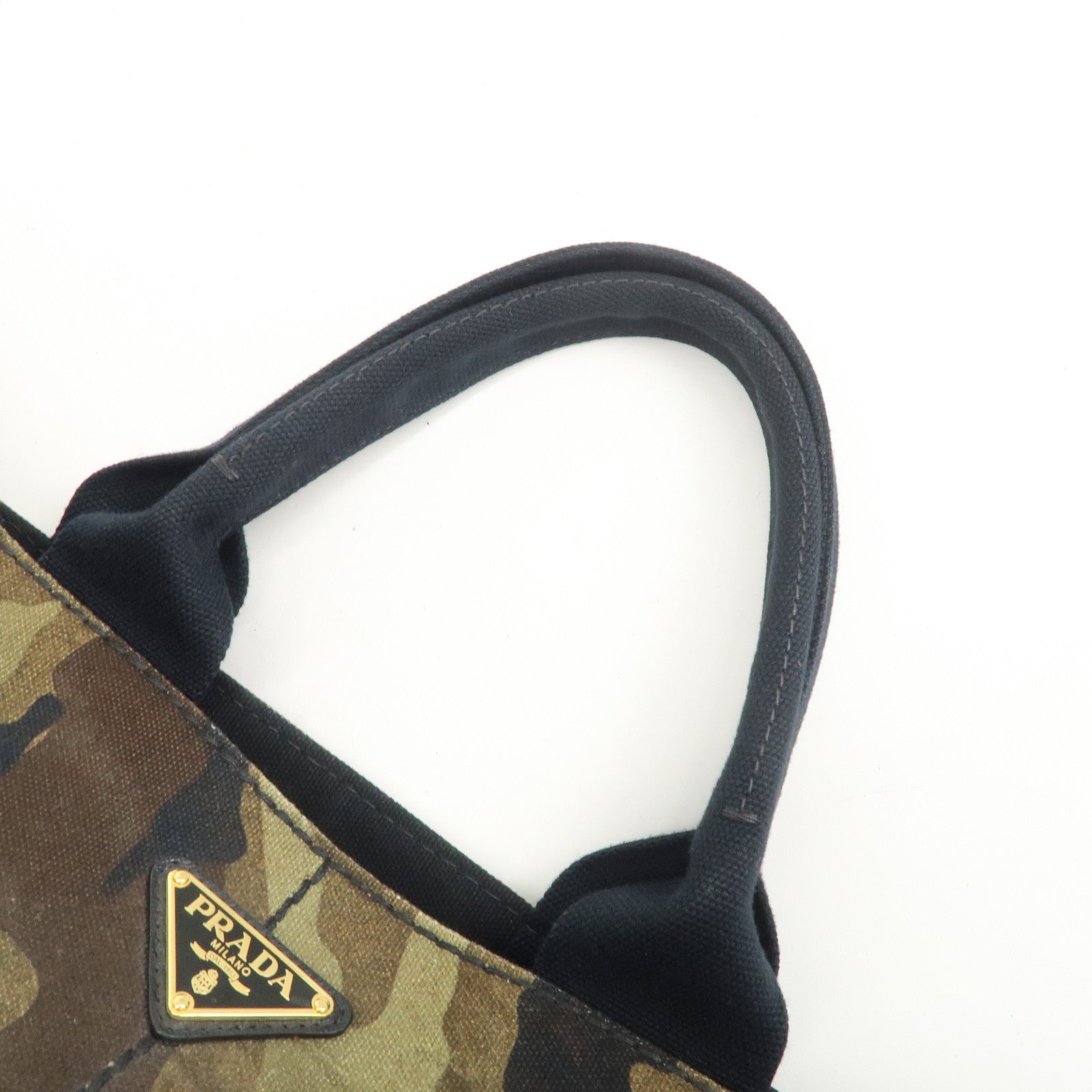 PRADA Triangle Logo Canapa Large Canvas Tote Hand Bag Khaki BN1872