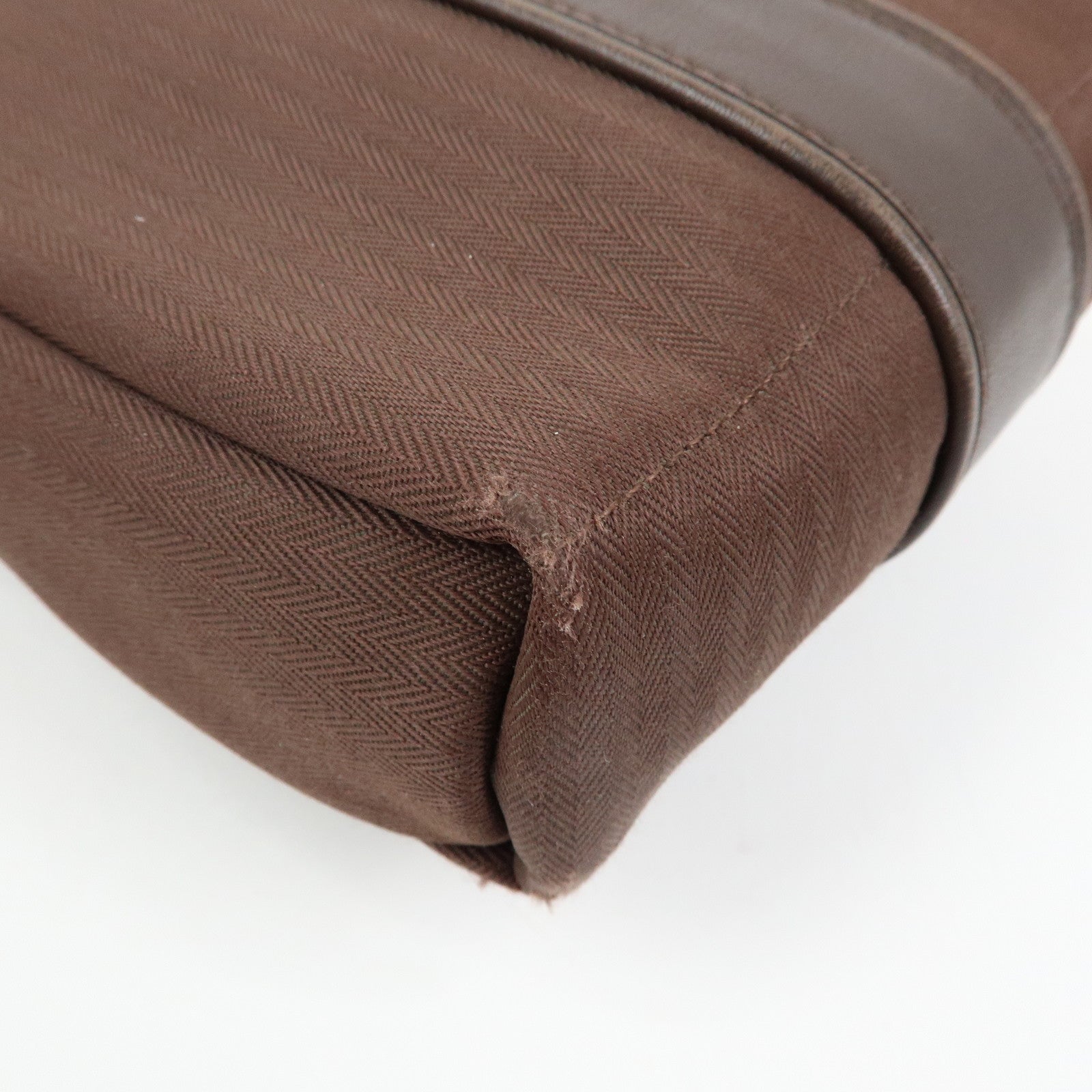 HERMES Toile Chevron Pochette Bandouliere PM Shoulder Bag Brown